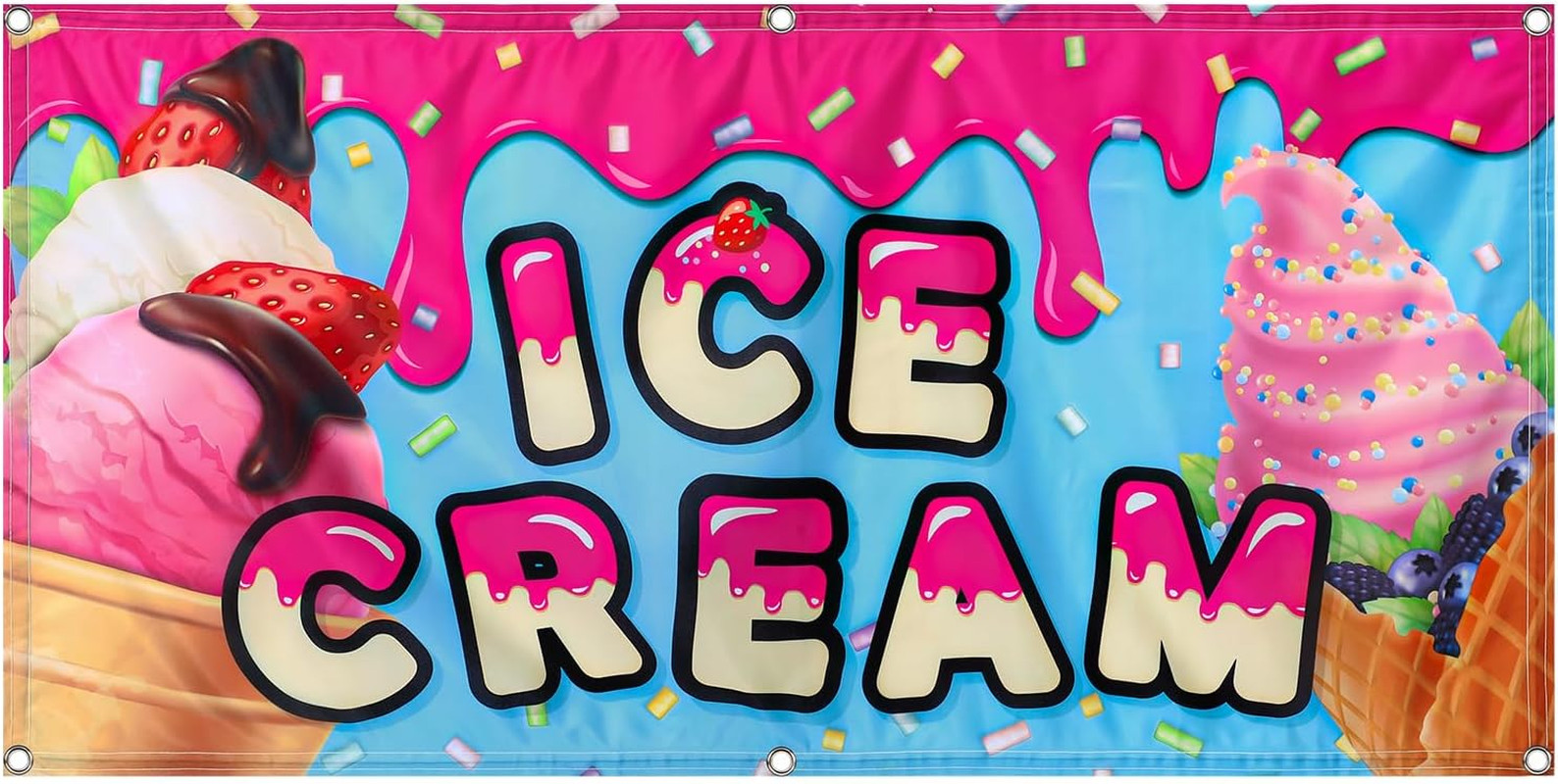 2X4 Feet Ice Cream Banner Sign Polyester Fabric Ice Cream Feather Flag for Summe