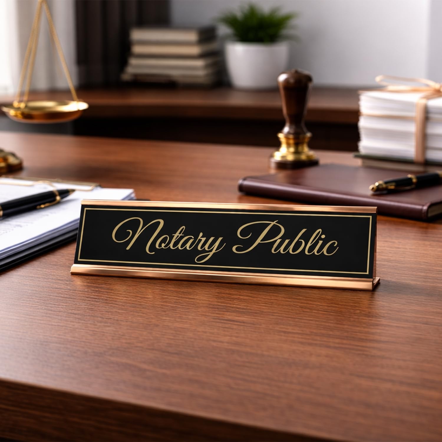 Signs ByLITA Notary Public Gold Frame Desk Sign (2×8&Prime;)