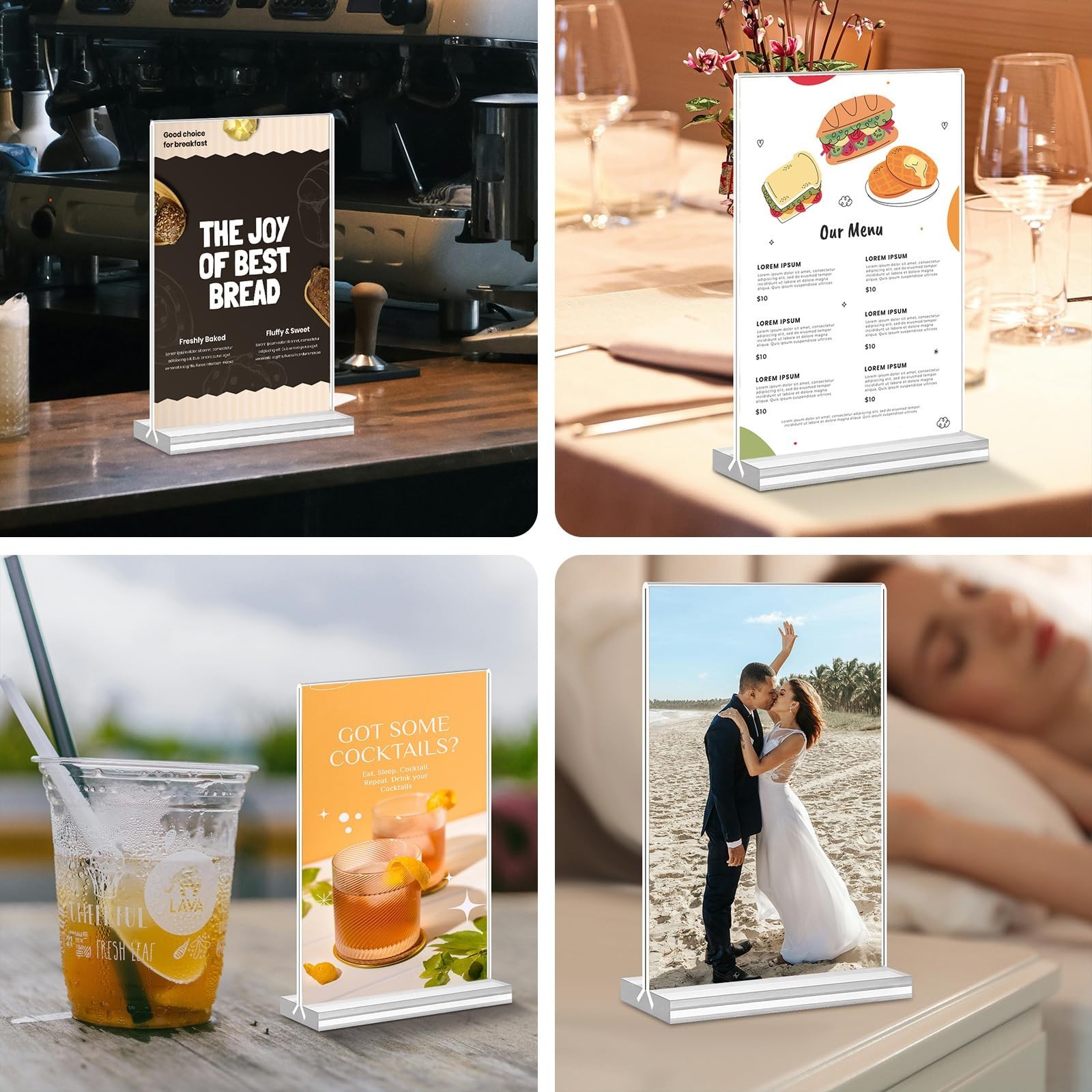 Acrylic Sign Holder 4×6, 15 Pack Clear Double Sided Menu Vertical Display Sta…