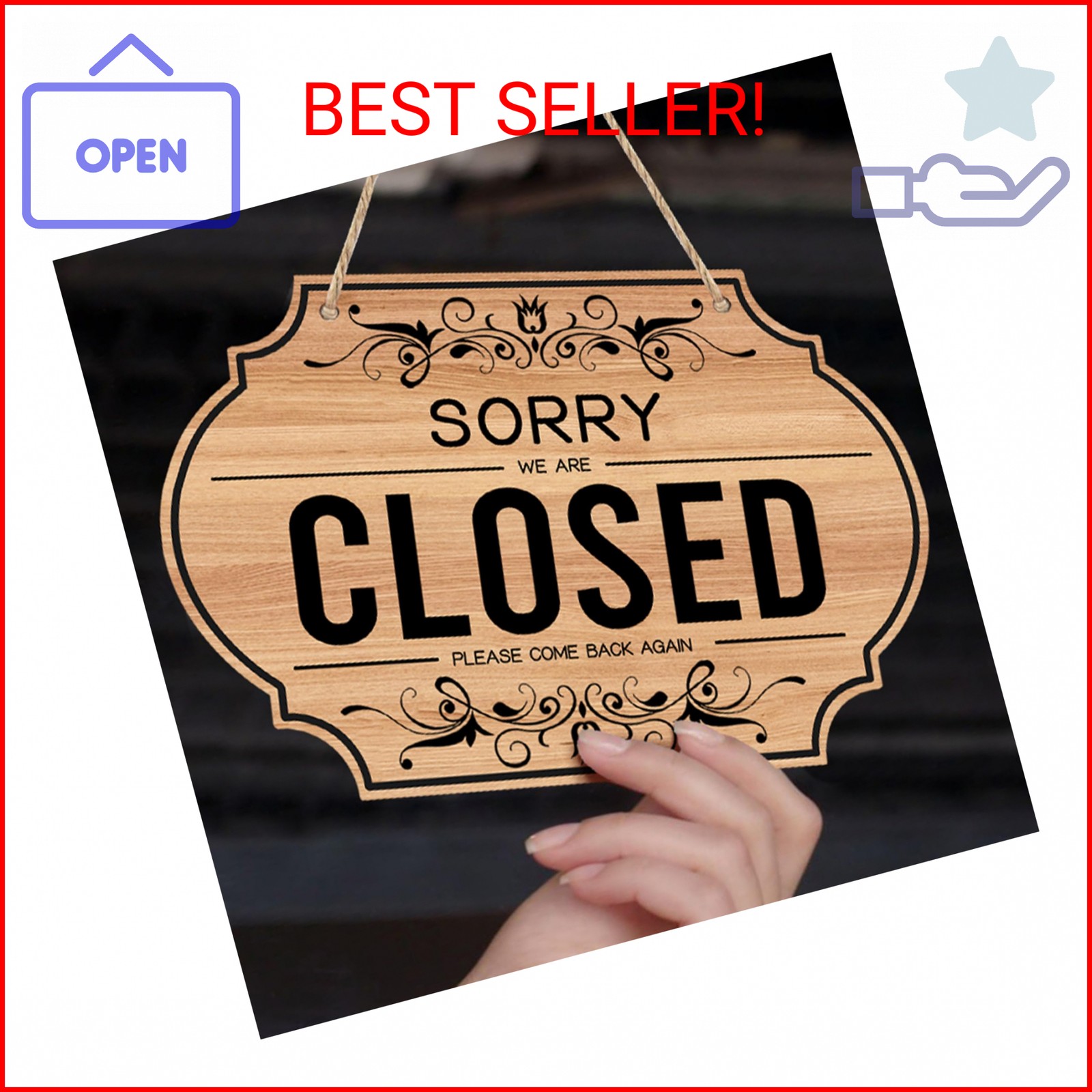 CARGEN Open Signs – Double Sided Open Closed Sign Business Hours Hanging with Ro