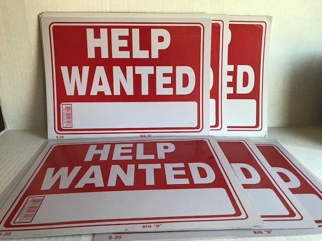 36 Sign- HELP WANTED – Plastic Size: 9&Prime; x 12&Prime; – 36pcs