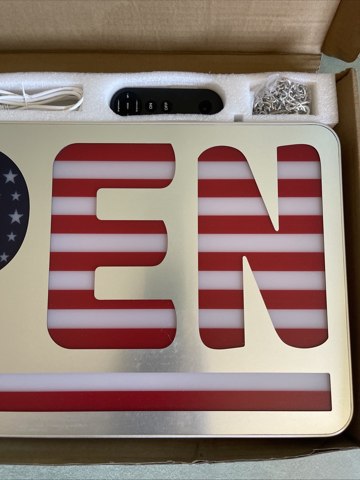 FUNZING 24 » x 12 » Bright Lighted Up Open Sign with Remote USA American Flag