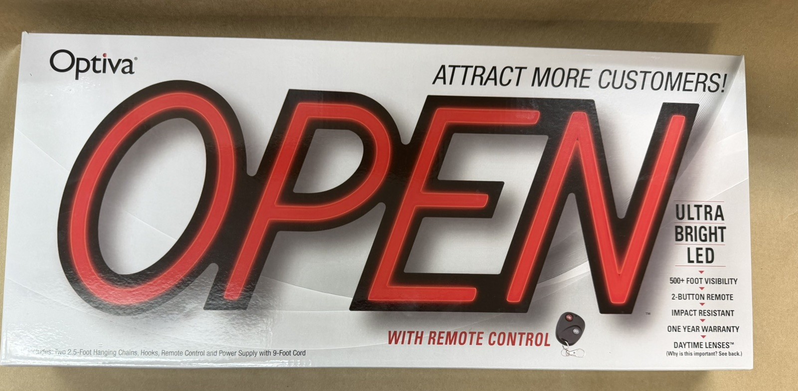 Optiva OPEN Sign 19.5&Prime; Ultra Bright LED Hanging Business Sign with Remote Contro