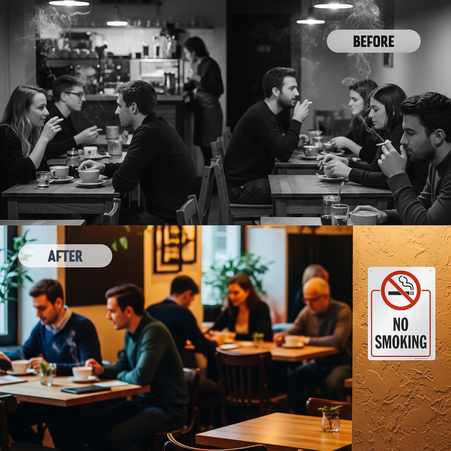 14 x 10 inch “No Smoking” Metal Sign with Symbol, Screen Printed, 40 mil Laminat