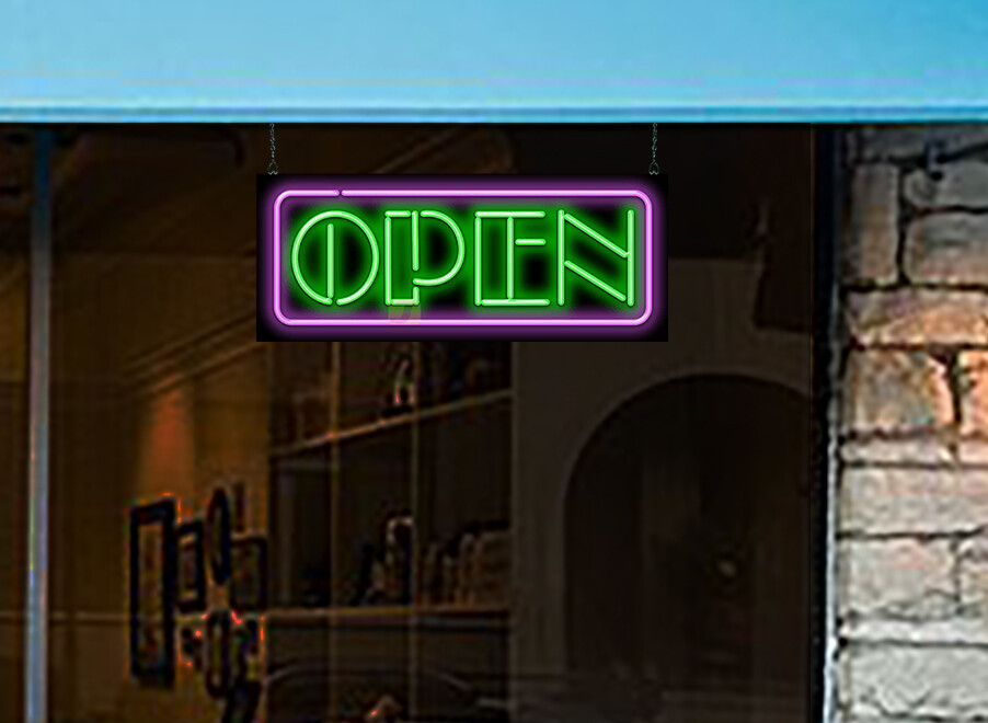 Open Neon Sign REAL Neon Window Sign Green & Pink Advertisement Hand Bent