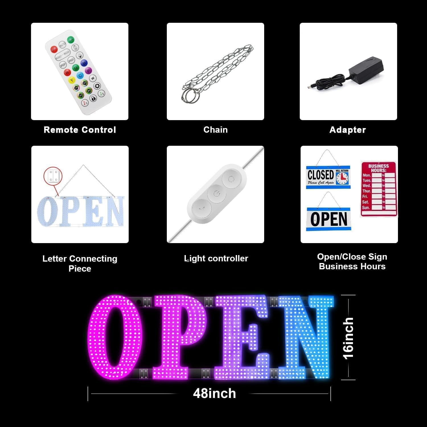 Open Sign 48&Prime;x16&Prime; Large LED Open Signs for Business Color Remote Control