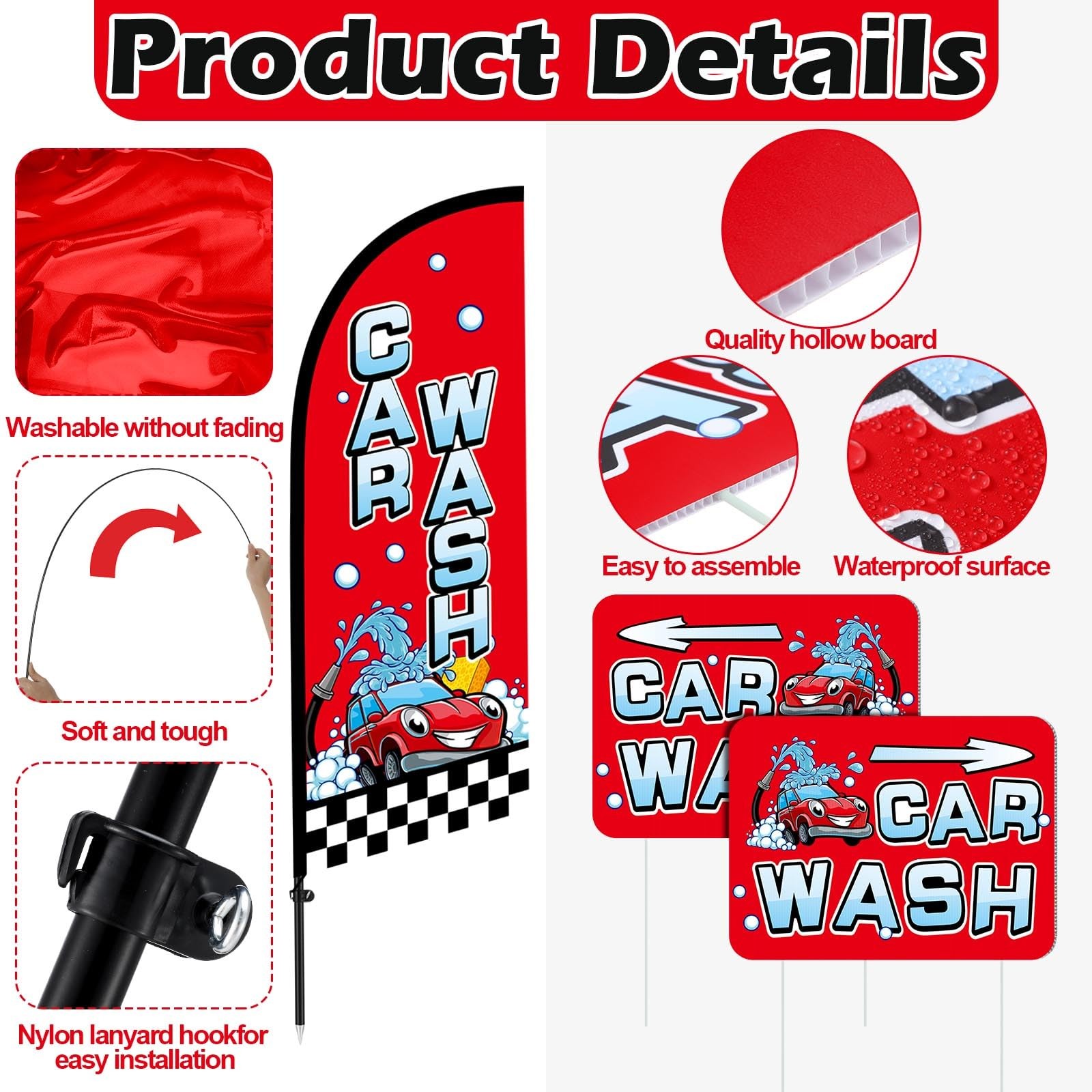 Car Wash Feather Flag Pole Kit Include 7 ft Banner Flag with Poles 5 Pcs Car …