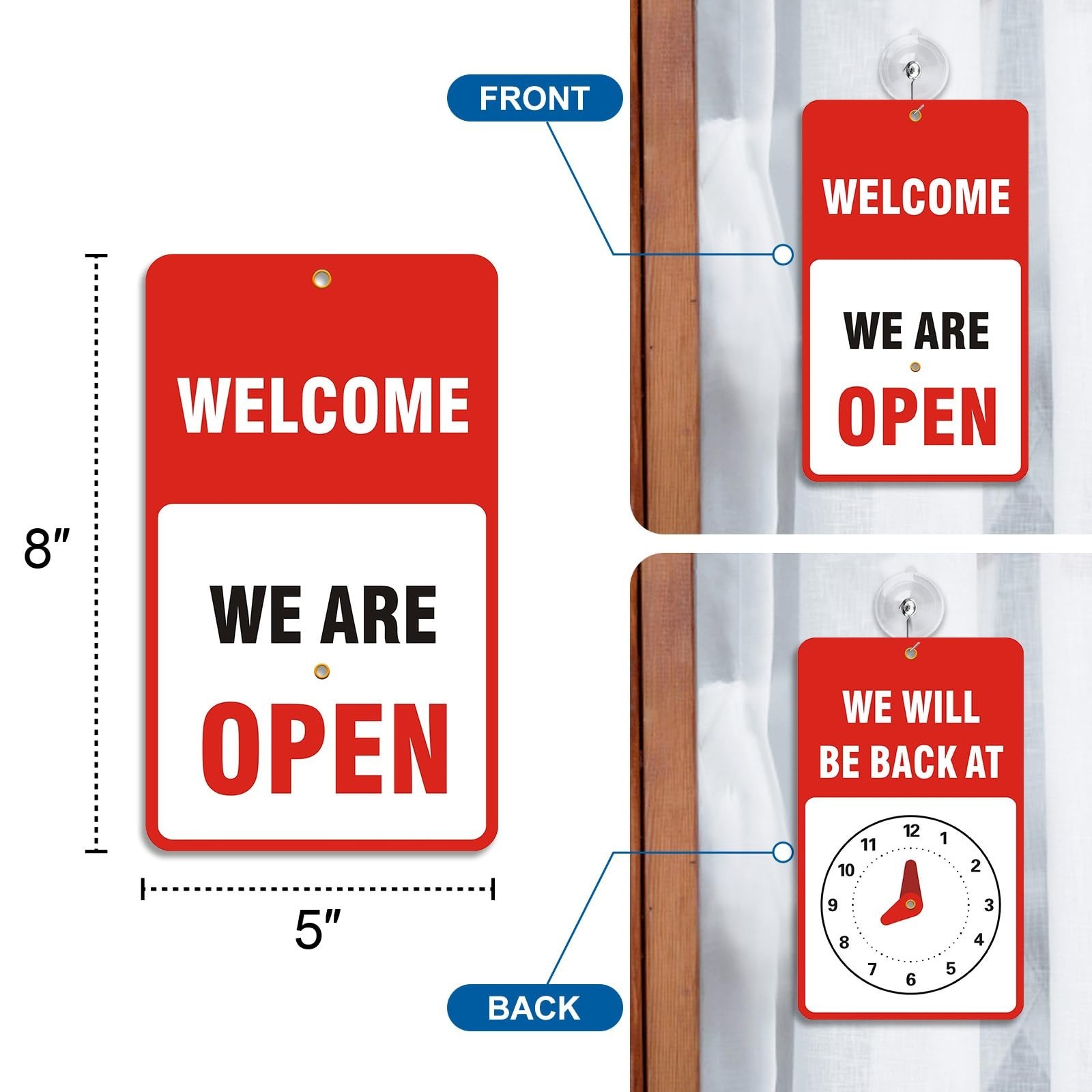 Open Signs for Business with Suction Cups, “We Will Be Back – Welcome We a