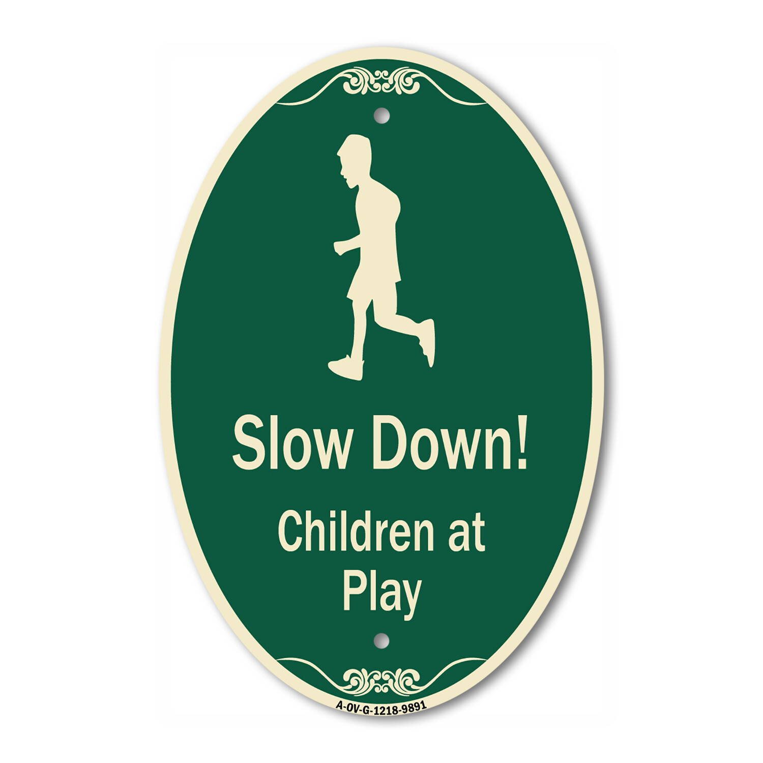 Designer Series Oval – Slow Down Children At Play 12&Prime; x 18&Prime; Heavy-Gauge Aluminum