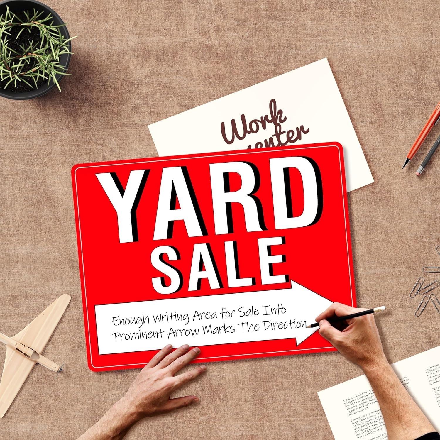 Yard Sale Signs 3 Pack Double Sided Fluorescent Plastic with Stakes & Labels