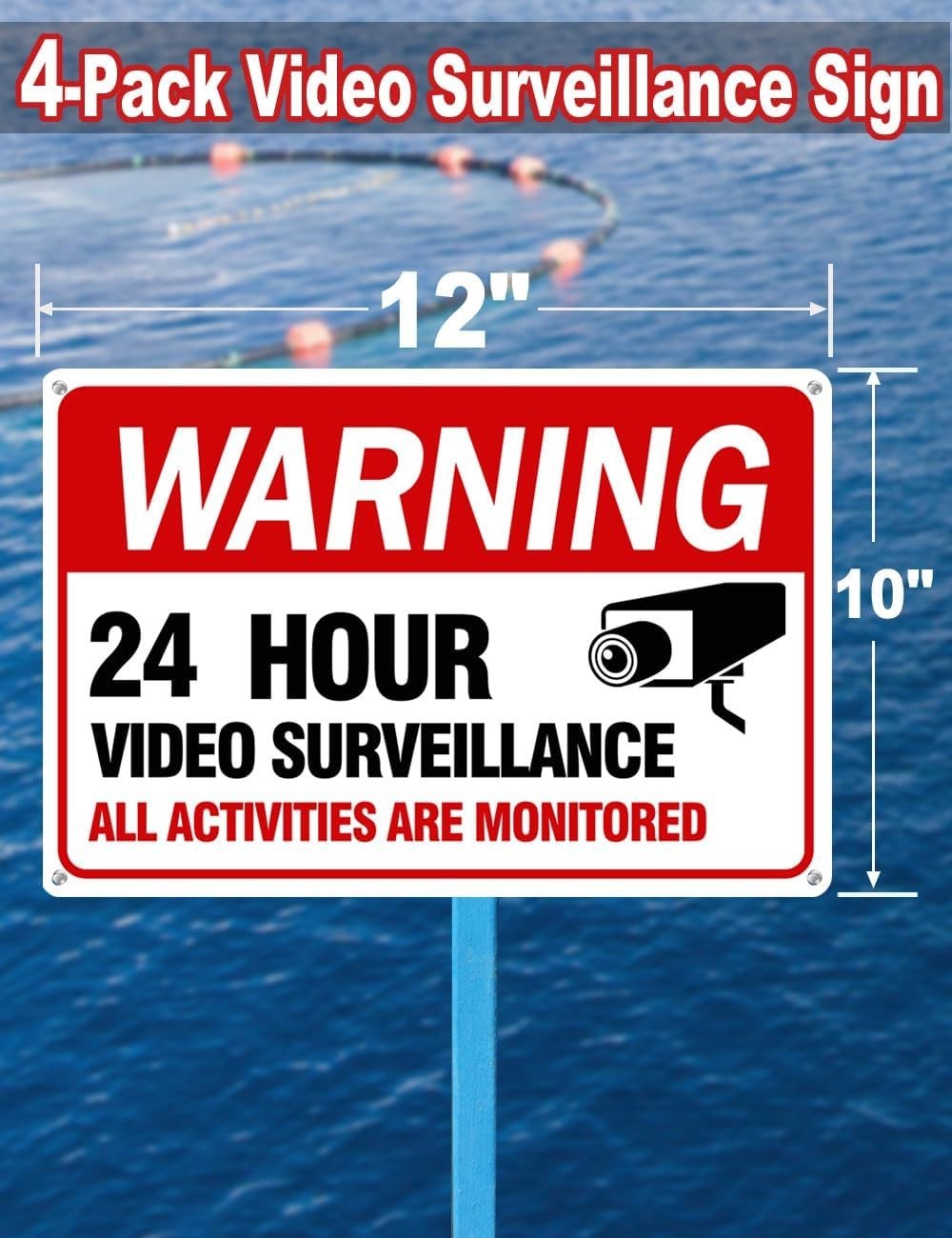 4 Pack Video Surveillance Signs, 12&Prime;x 8&Prime; Aluminum Camera Signs, CCTV Security