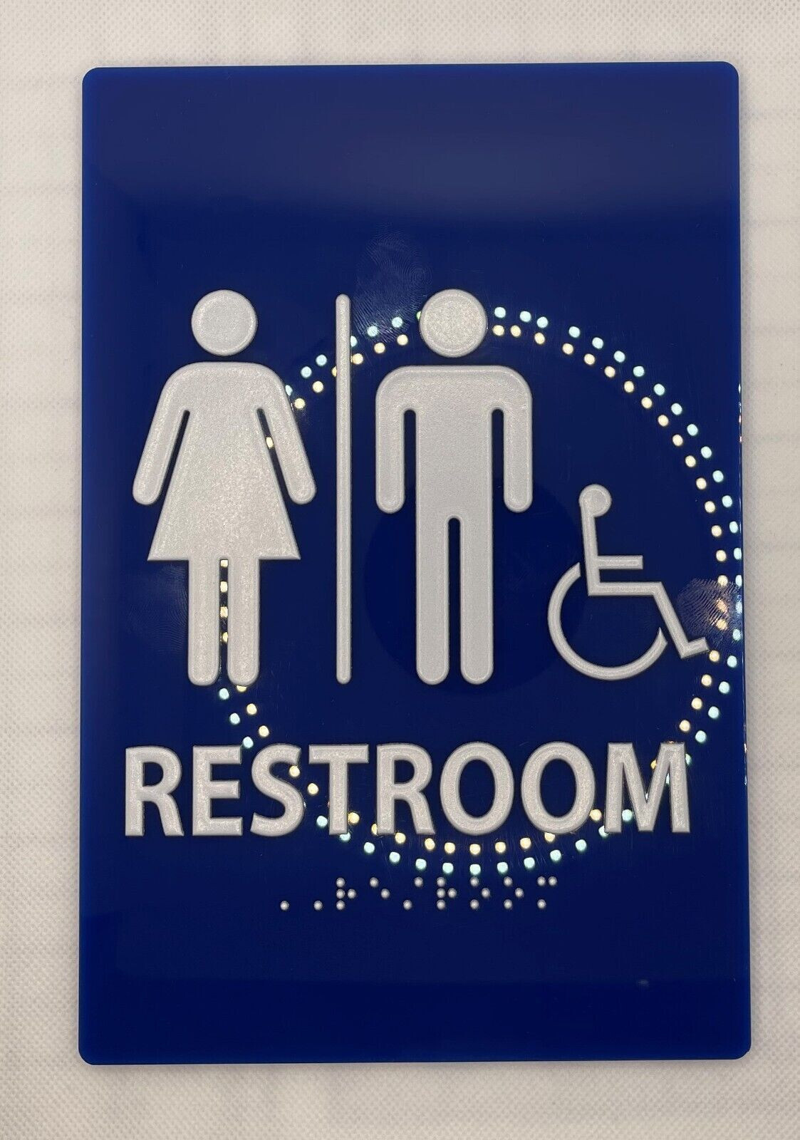 Acrylic Restroom Blue Sign Set (Round + Rectangular), ADA Compliant & Braille