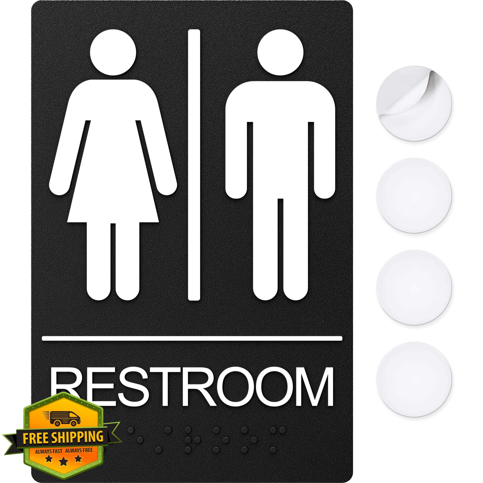 ASSURED SIGNS Unisex Restroom Sign 1 Pack Black Braille