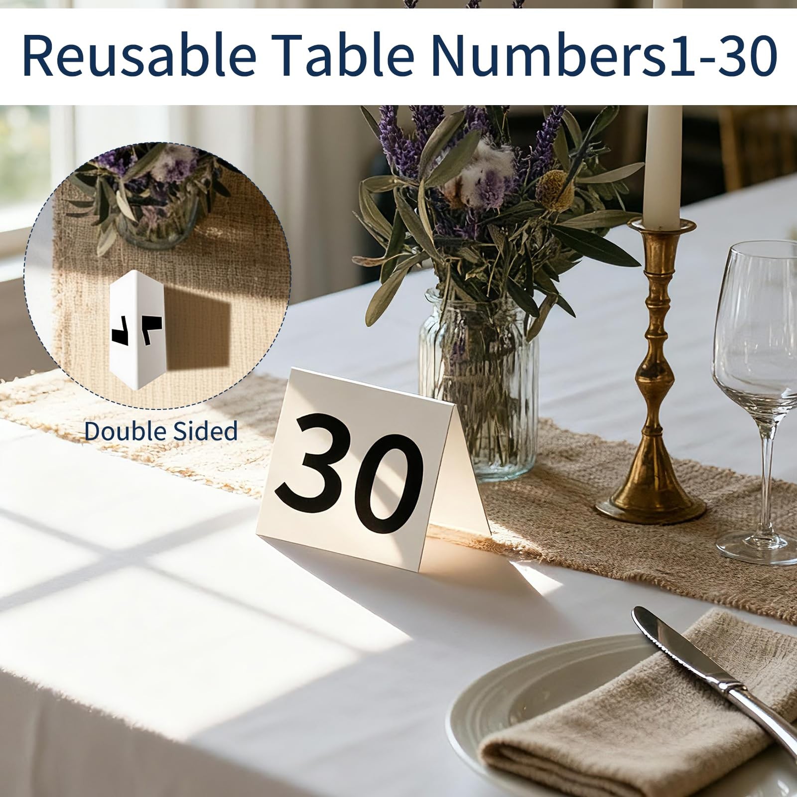 30 Pack Restaurant Table Numbers Double Side Acrylic Tent White 3.4×2.2 Inch