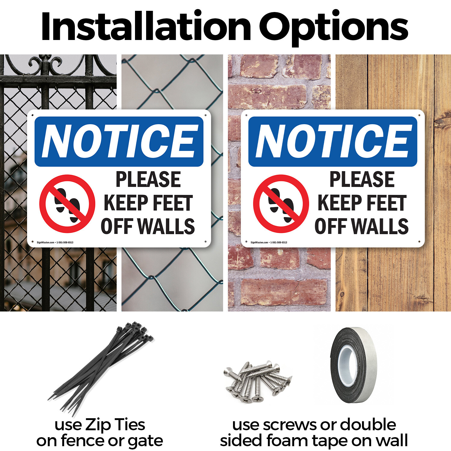(2 Pack) Please Keep Feet Off Walls OSHA Notice Sign Decal Metal Plastic