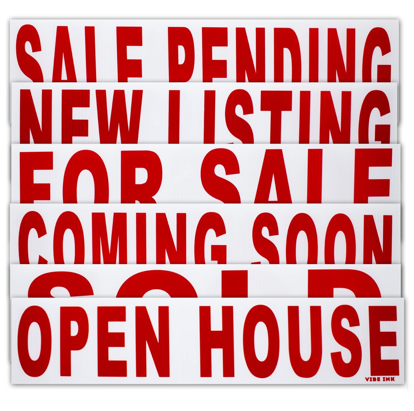 6 Pack Real Estate Rider Signs 6×24&Prime; – For Sale, Open House, Sold, New Listing –