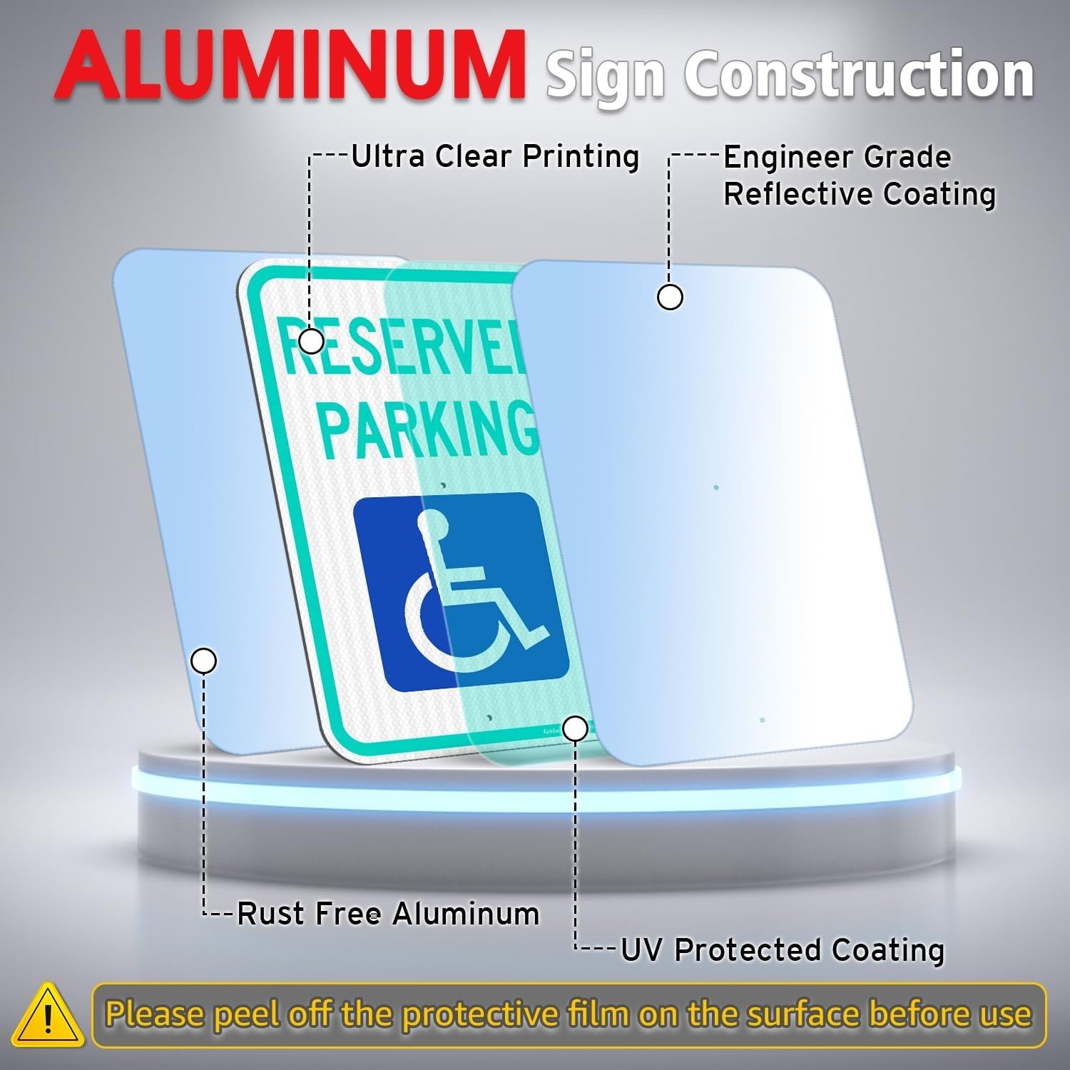 Reserved Parking Sign Aluminum 17×12 In. Reflective Handicap Reserved