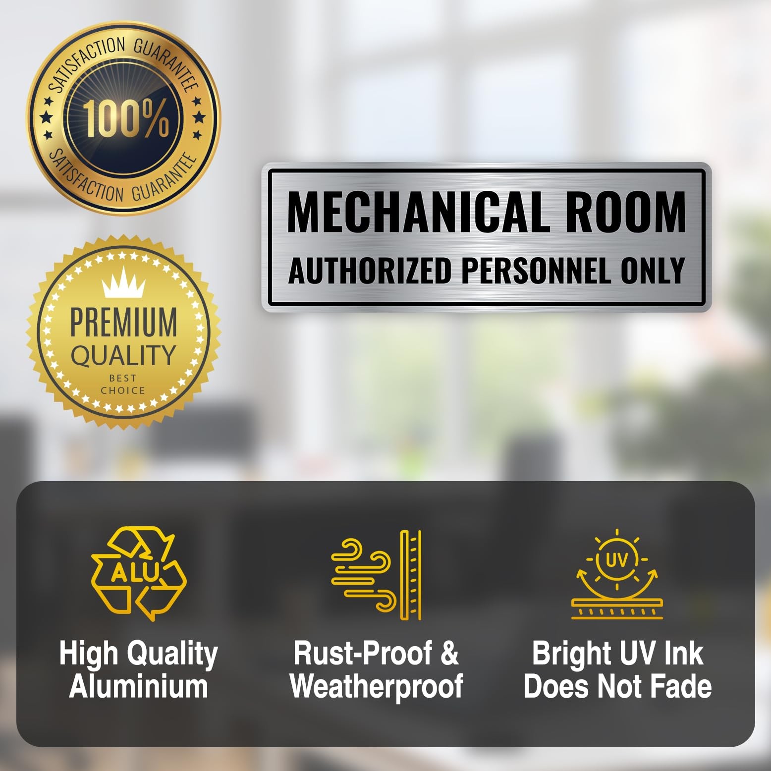 1 PCS Mechanical Room Sign 9×3 Inch Brushed Silver Aluminum Self-Adhesive
