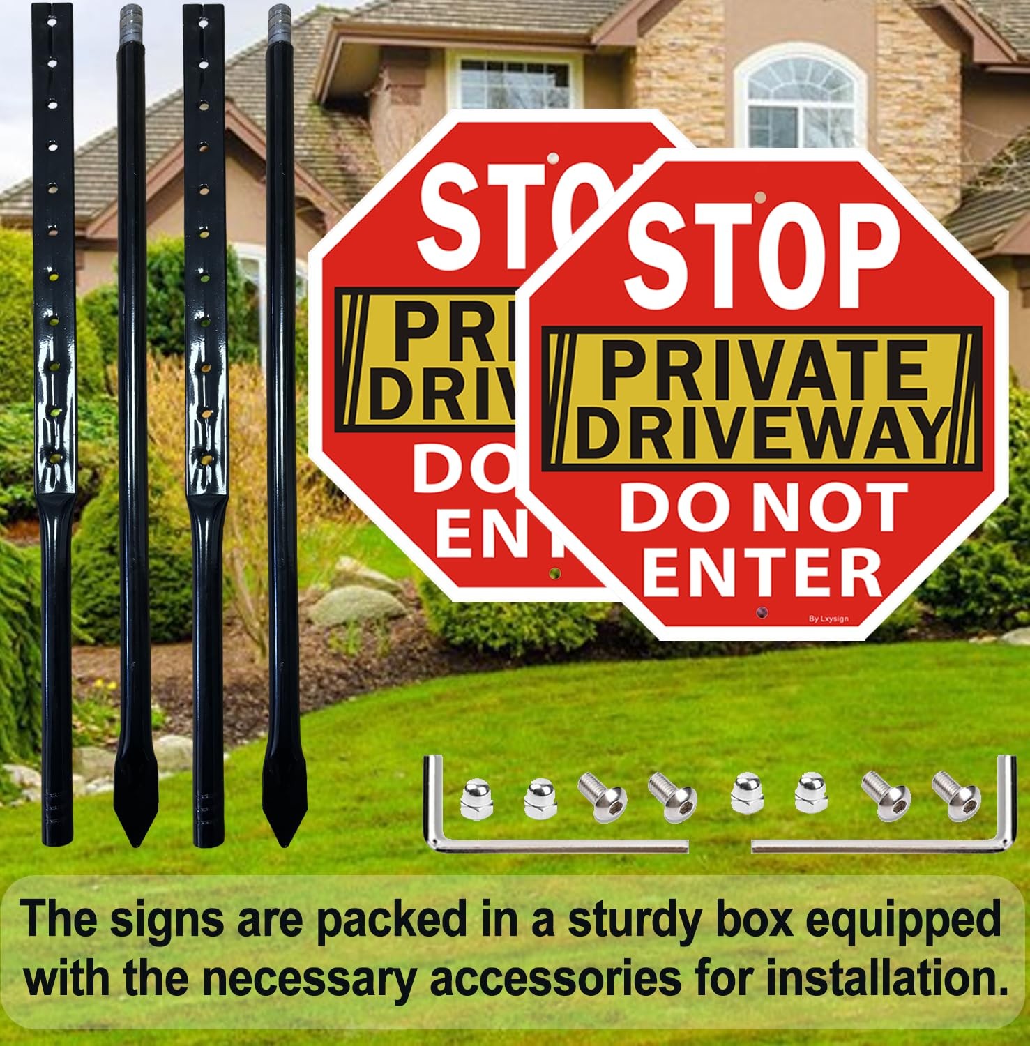 2 PCS Stop Private Driveway Do Not Enter Sign 12×12 Inch With 36 Inch Stake