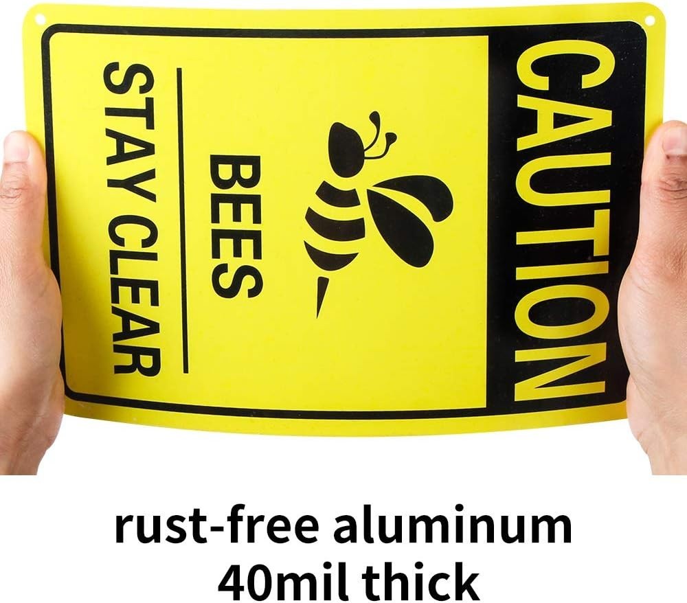 2 Pack Caution Bees Stay Clear Sign, 10&Prime;x 7&Prime; .04&Prime; Aluminum Reflective Sign Rust
