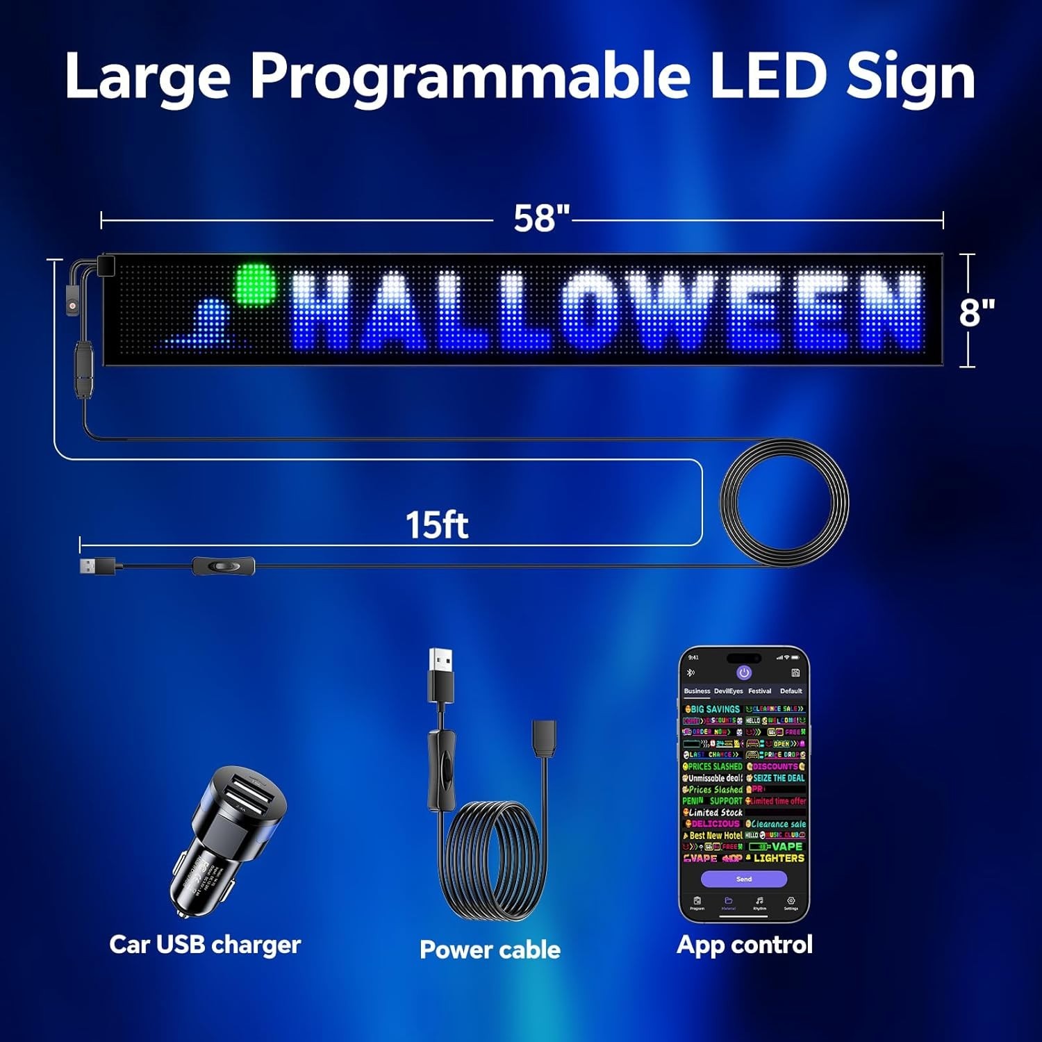 Portable 58&Prime;x8&Prime; Bluetooth LED Sign – Perfect for Promotions and Festivals