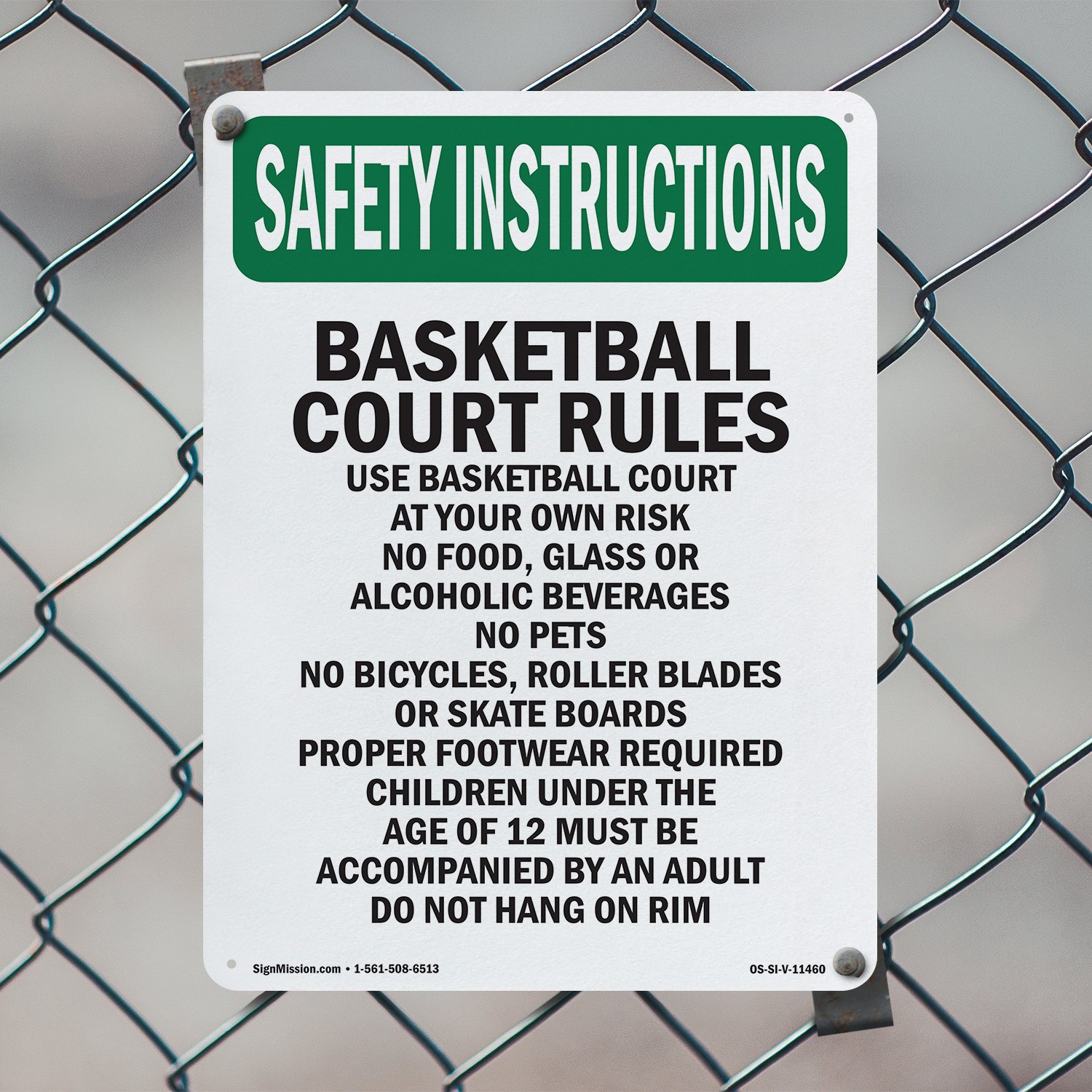 Basketball Court Rules Use Basketball OSHA Safety Instructions Sign 5/10 Pack