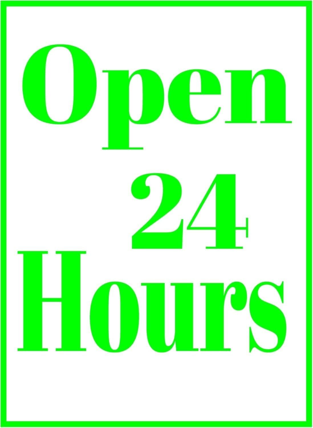 Open 24 Hours Retail Window Display Paper Signs | Pack of 6 | 18&Prime;w x 24&Prime;h