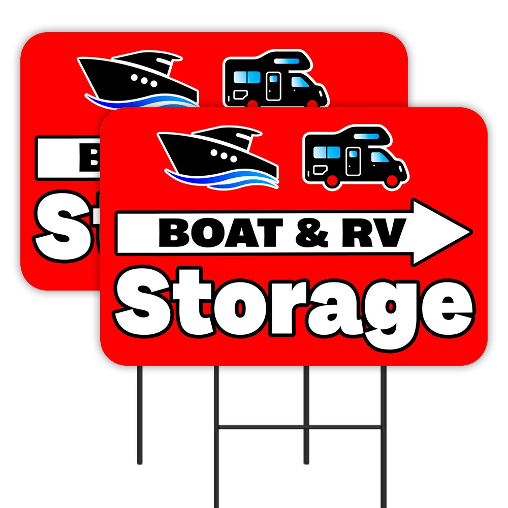Boat & RV Storage – Red 2 Pack Double-Sided Yard Signs 16&Prime; x 24&Prime; with Metal Stak