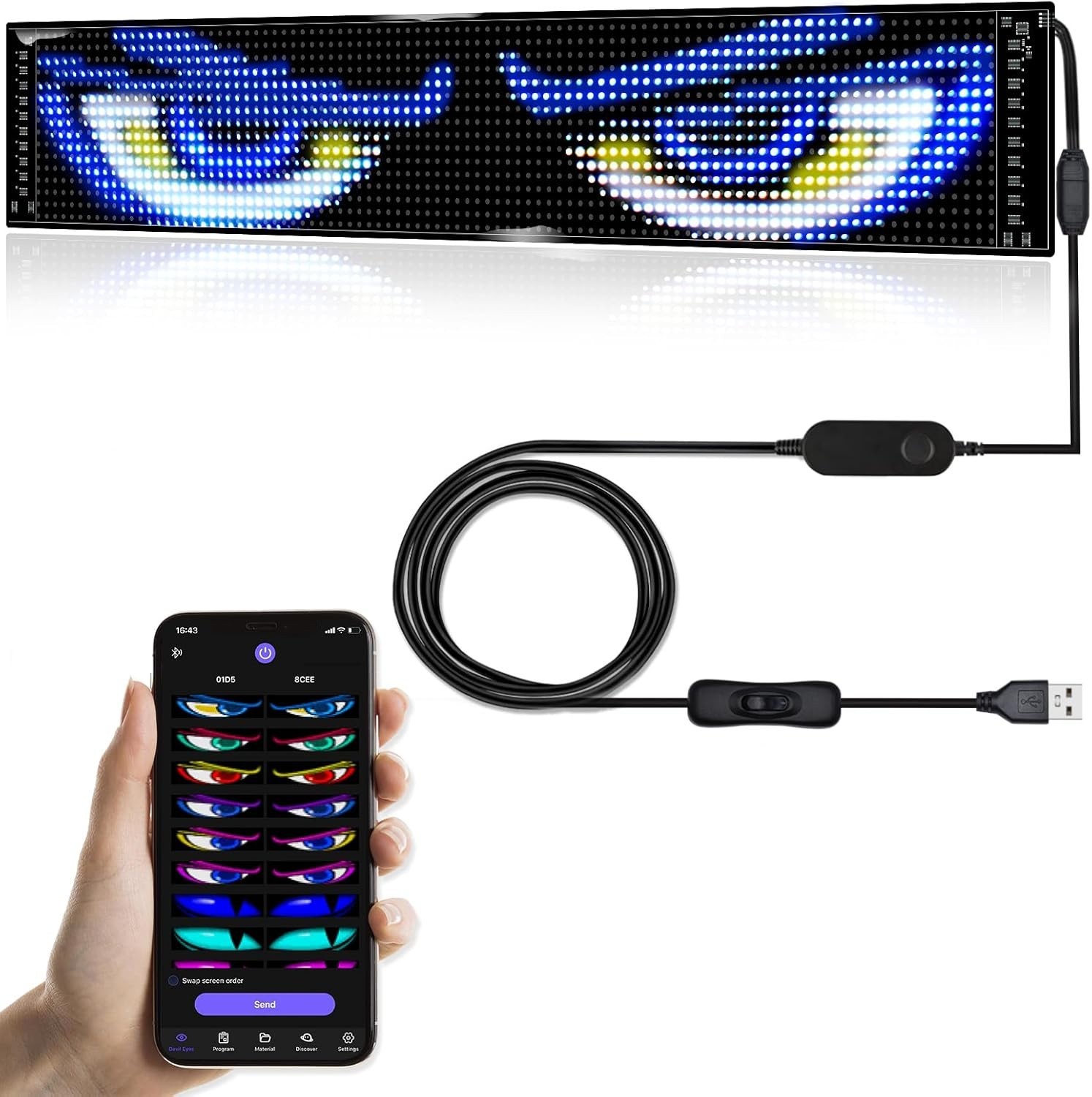 Programmable LED Car Eyes Sign Bluetooth Control Waterproof 23x5in