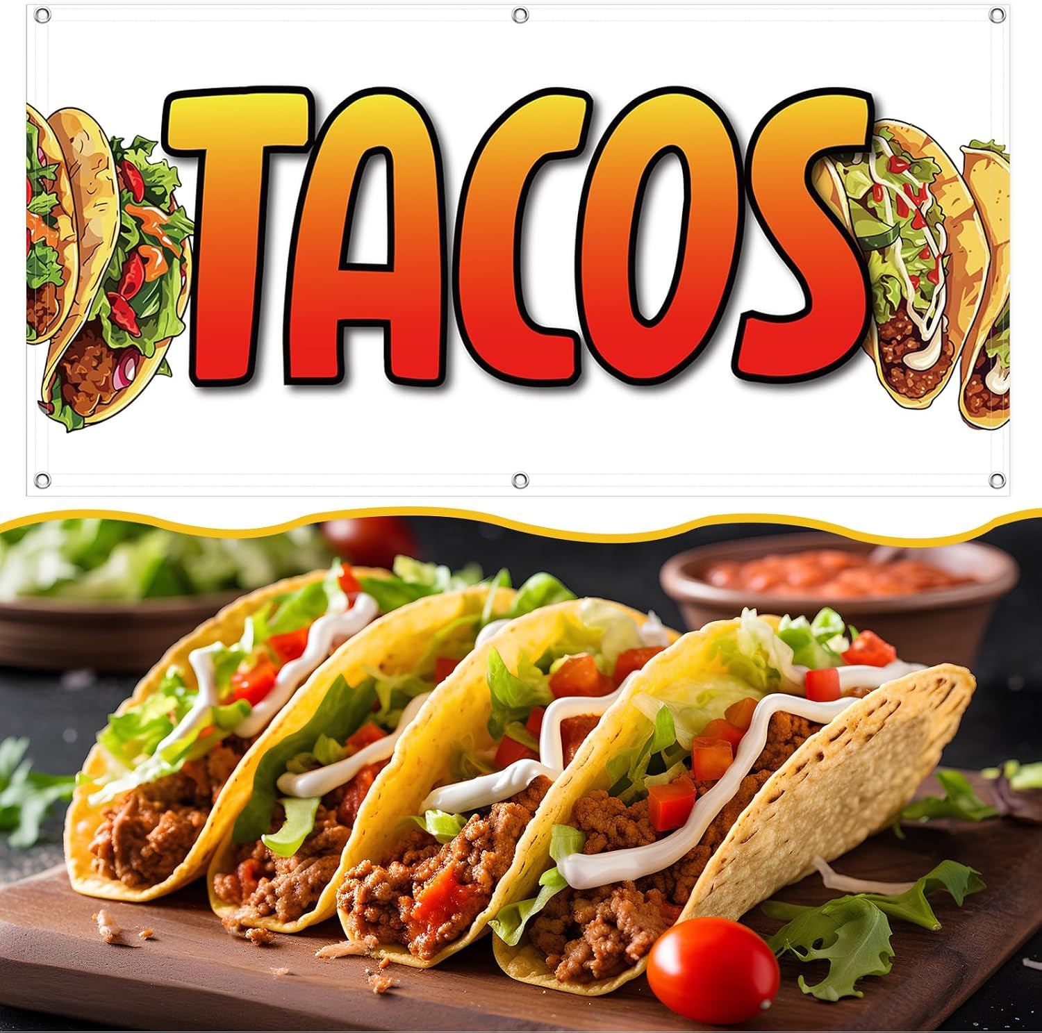 2X4 Feet Tacos Banner Store Sign Fabric Polyester with Grommets for Easy Hang In