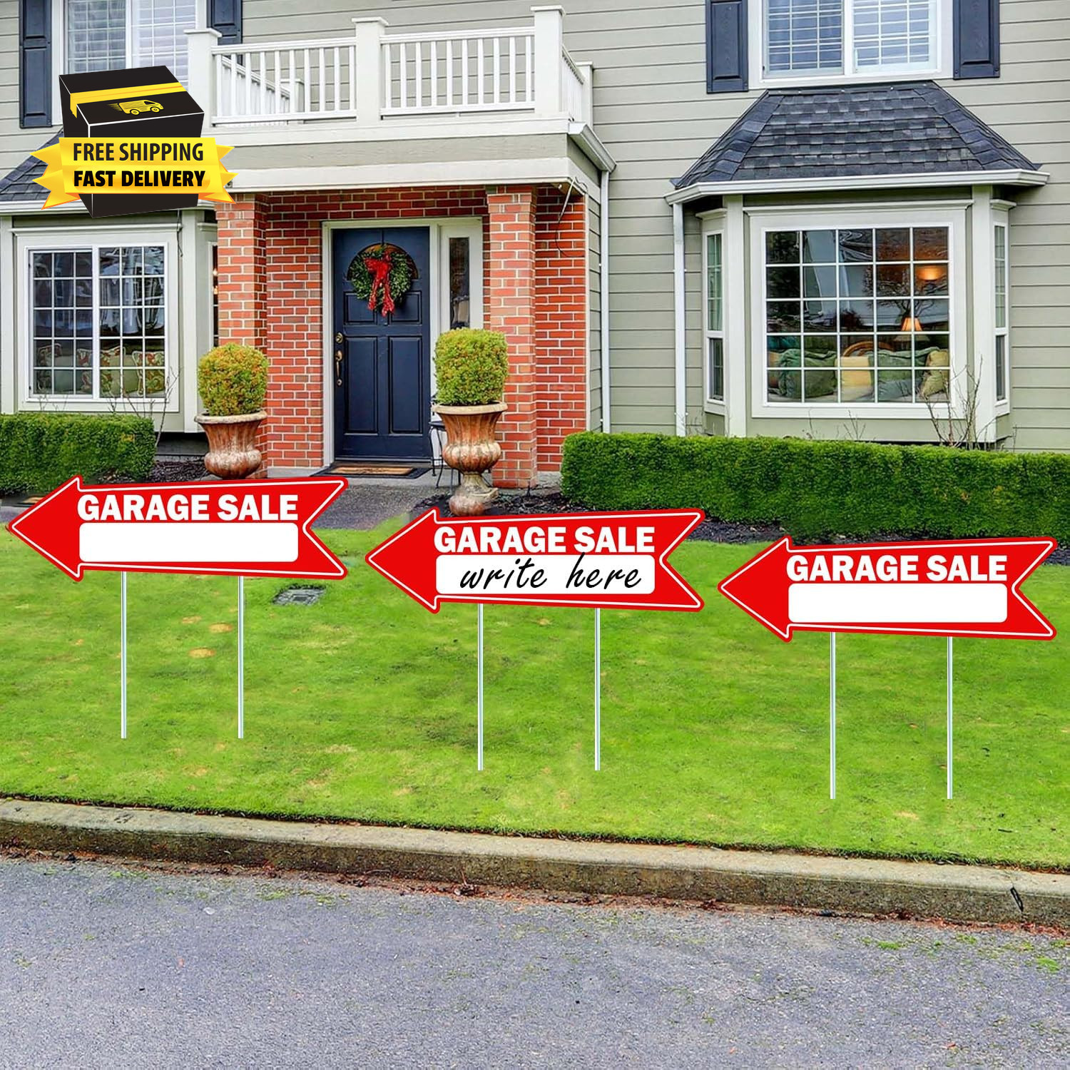 3 Pcs Garage Sale Arrow Signs with Stakes 16 X 5 Inch Yard Signs | Double Sided,