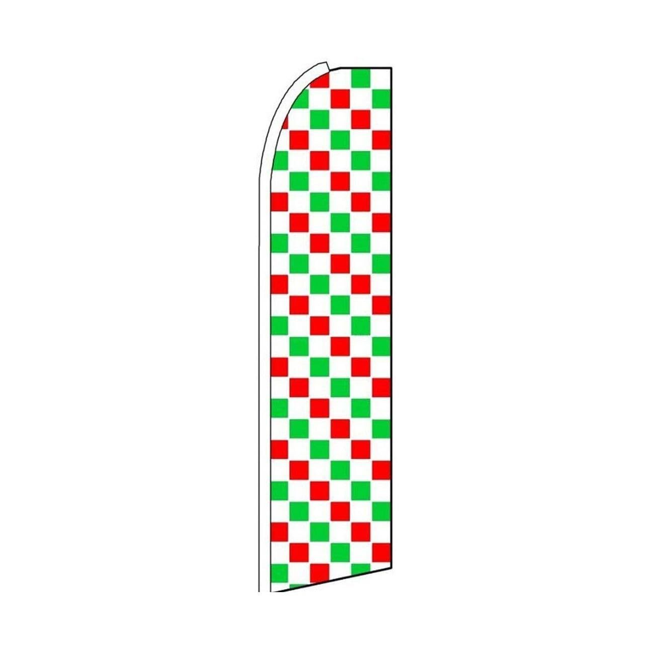 Green Red & White Checkered Swooper Flutter Feather Flag | 3ft W x 11.5ft Tall