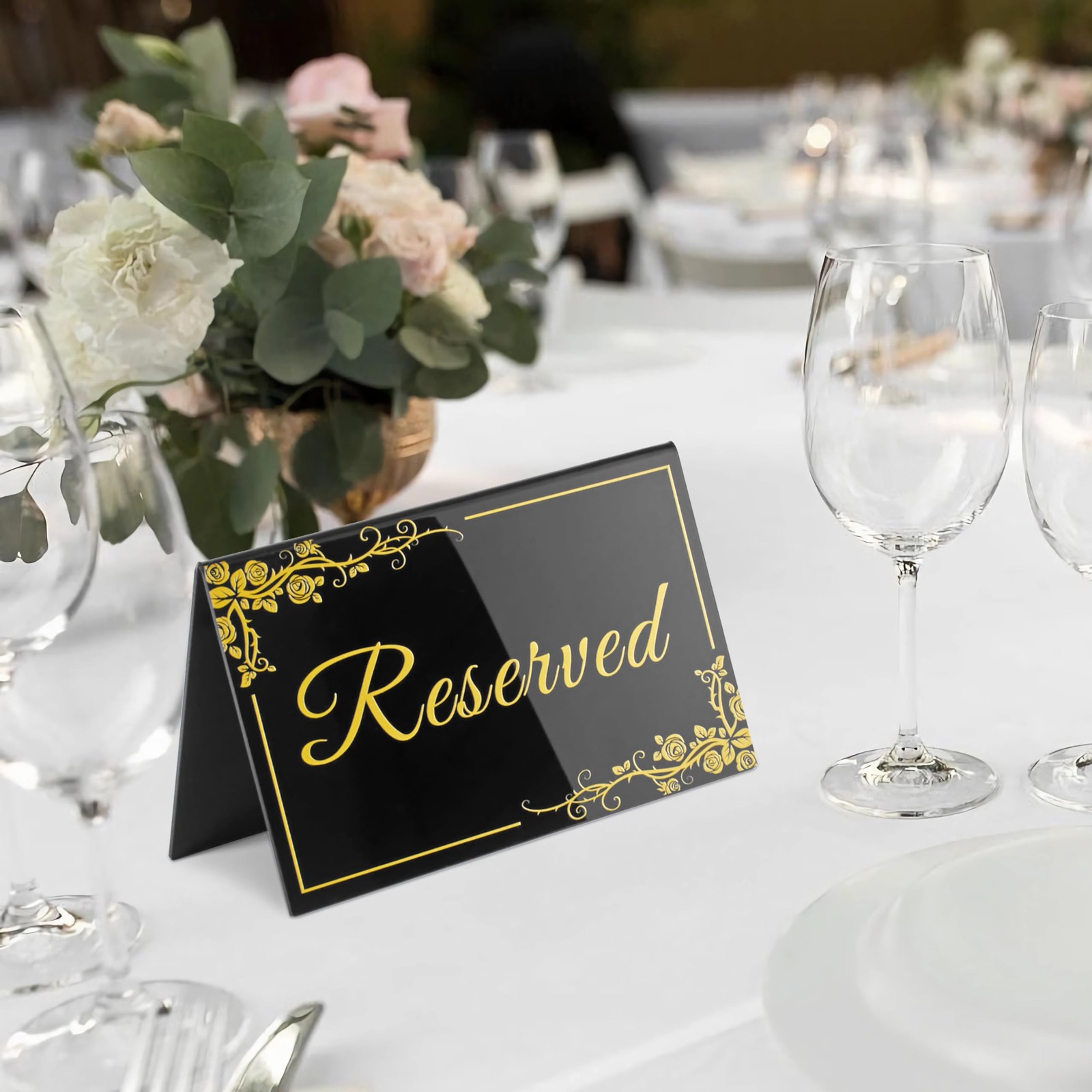 10 PCS Black Acrylic Reserved Table Sign Double Sided Tent Card 6×4 Inch