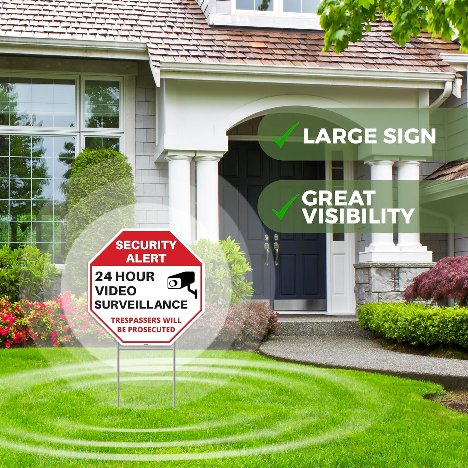 2PC 24 Hour Video Surveillance Sign with Stakes, 12&Prime;X12&Prime; – Corrugated Plastic –