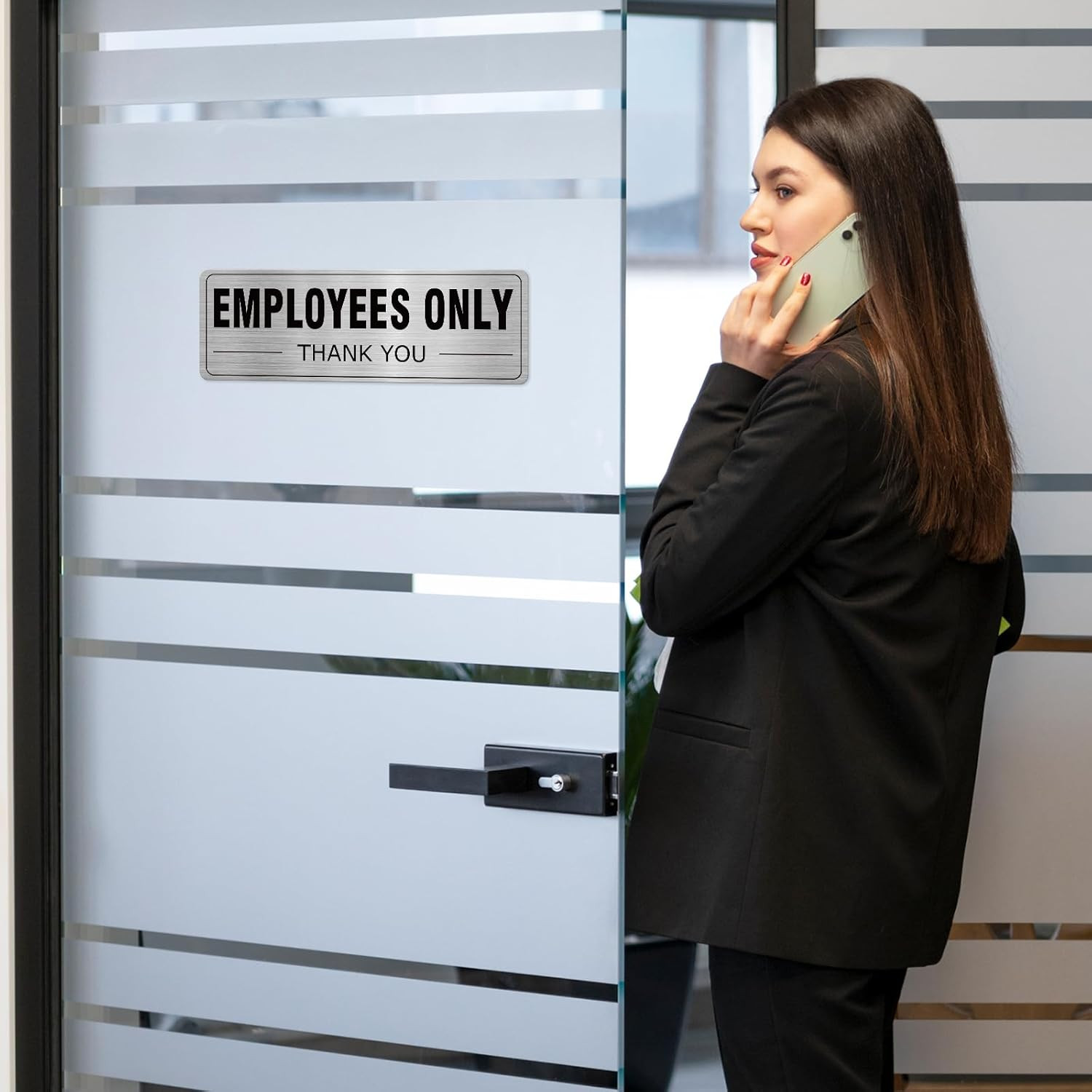 Employees Only Sign Aluminum Silver 9 x 3 Inches Self-Adhesive Waterproof Metal