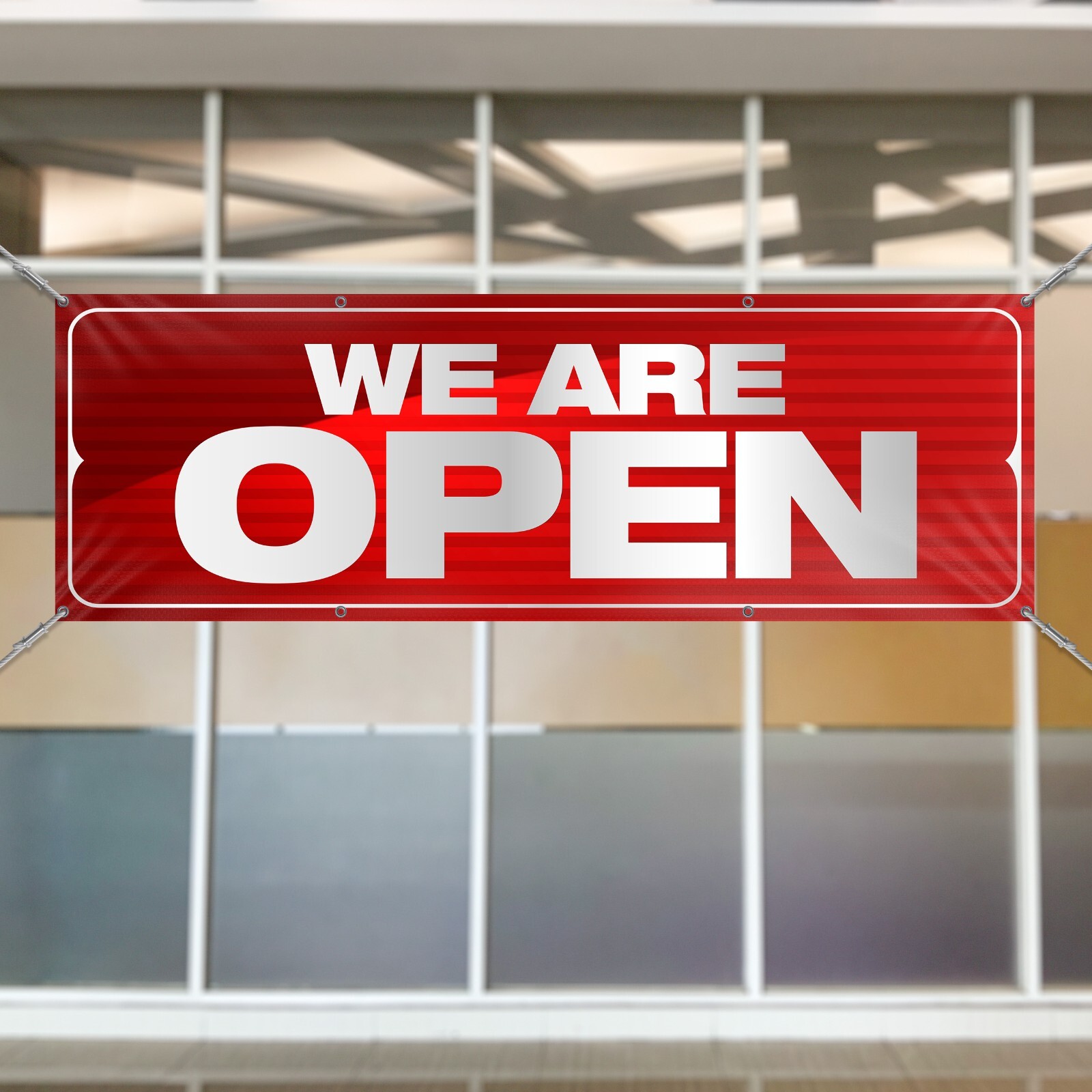 WE ARE OPEN retail business advertising store front vinyl banner sign flag
