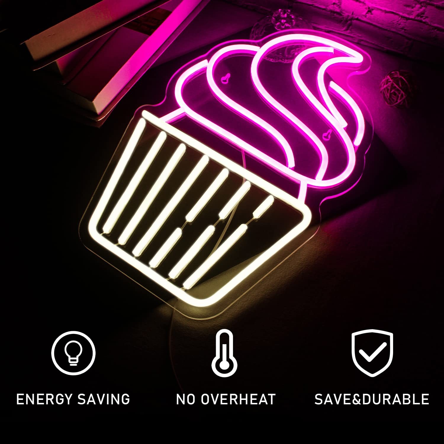 Cupcake Neon Sign Led Pink Warm White Neon Lights for Wall Decor Usb Light Up…