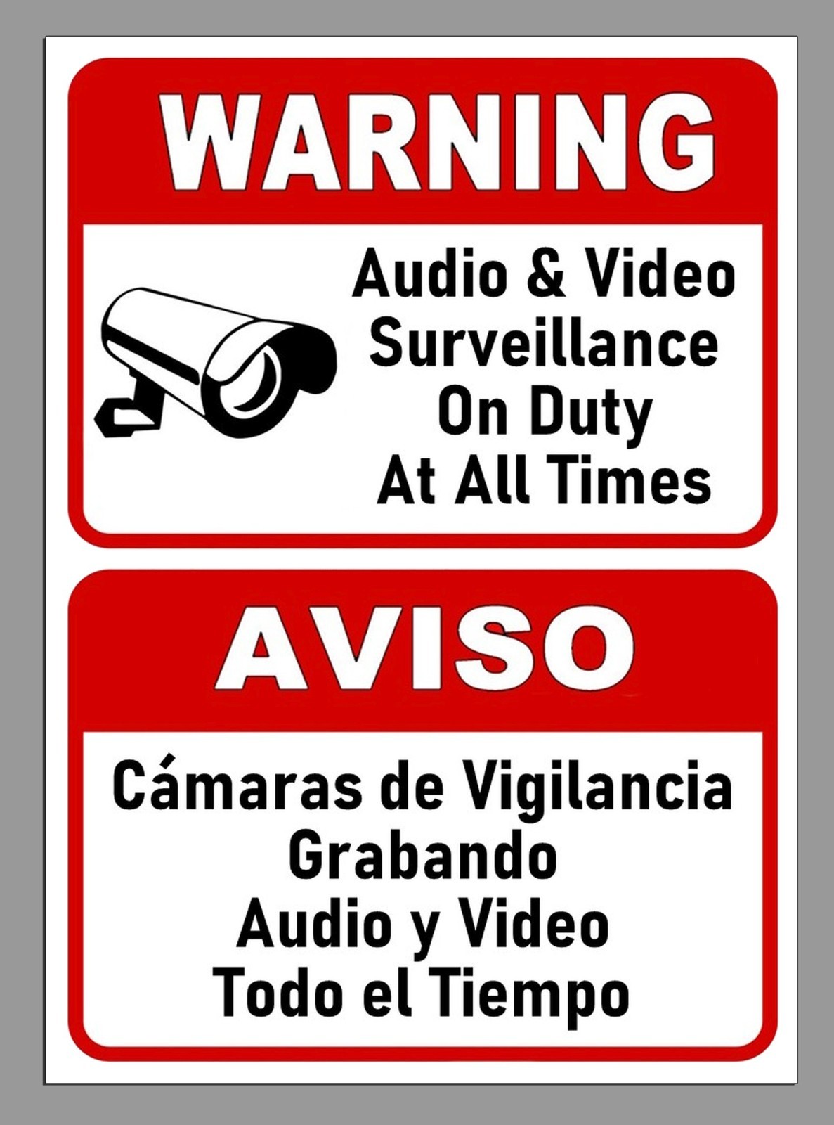 Spanish Aviso Metal Sign or Decal Audio Video Surveillance Security Keep Out