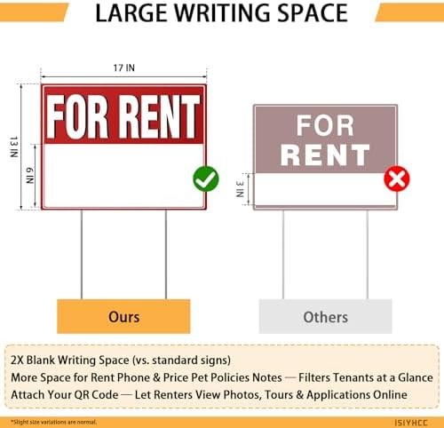2 Pack For Rent Sign with Stakes, 17×13&Prime; Double-Sided Yard Sign – Extra Large Wr