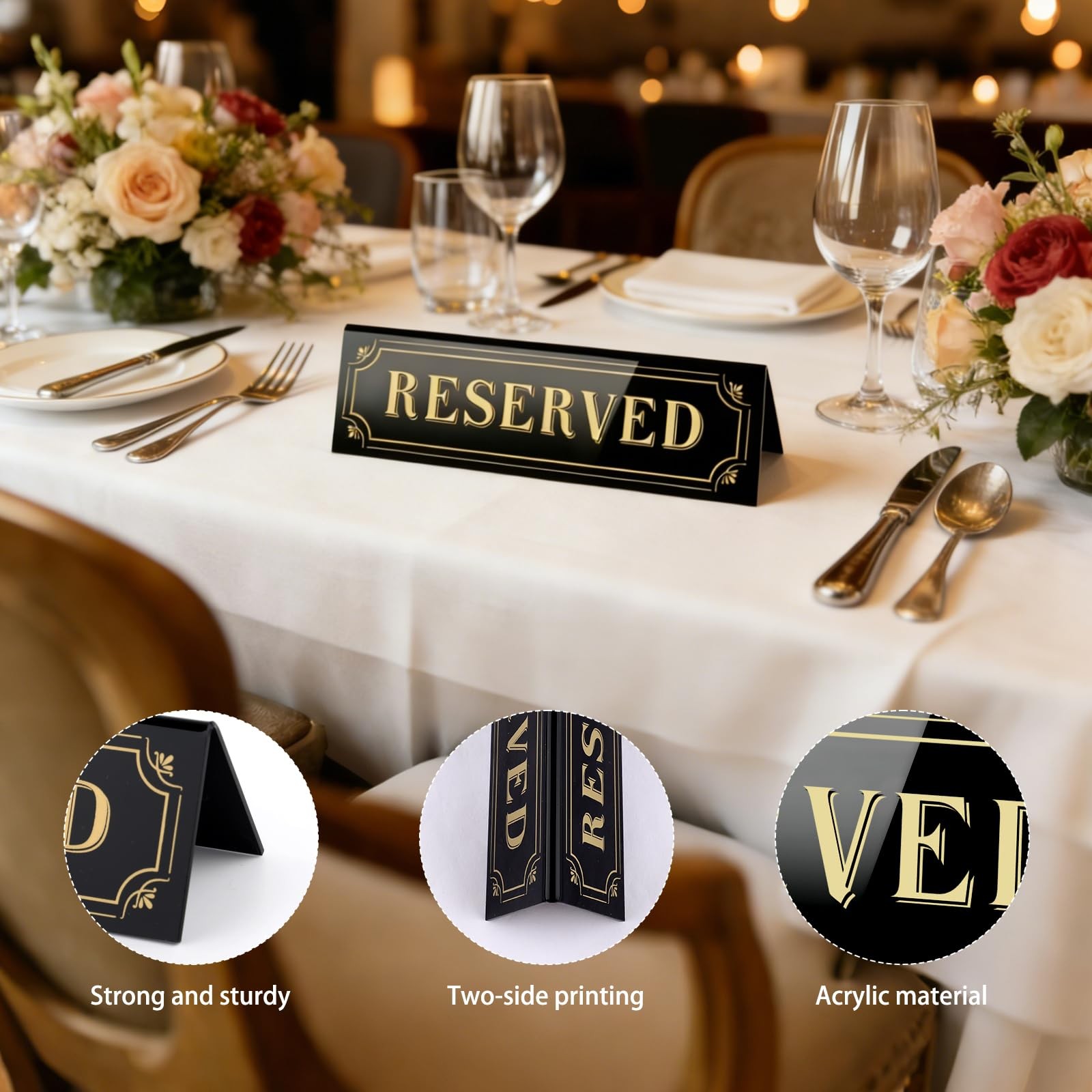 Black Acrylic Reserved Table Tent Signs Waterproof 6×1.8 Inch Event 20 PCS