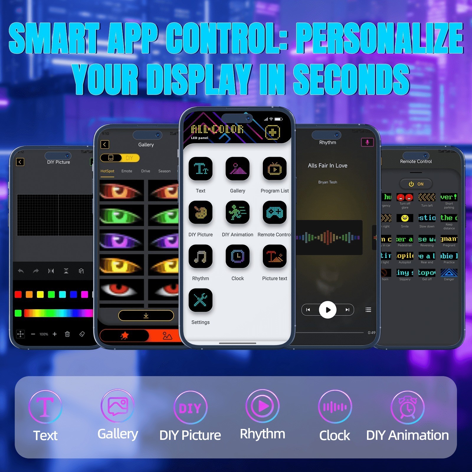 Programmable LED Car Sign Bluetooth APP Control Scrolling Display For Car Decor