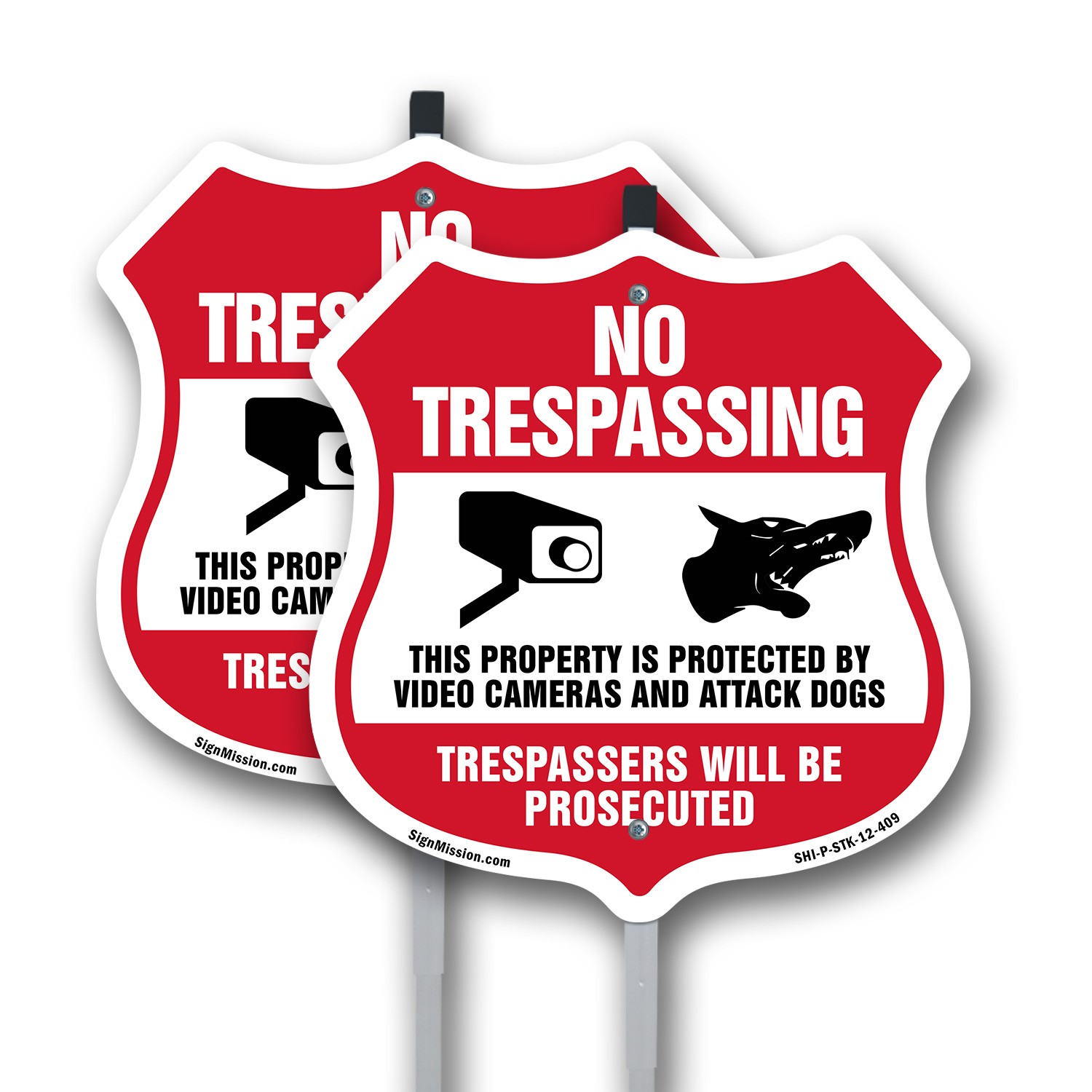 No Trespassing Shield Sign This Property Is Protected By Shield Sign With Stake
