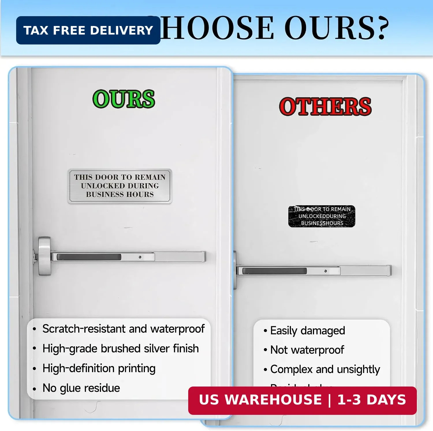2PCS Door Must Remain Unlocked During Business Hours Sticker Sign，Self-Adhesive