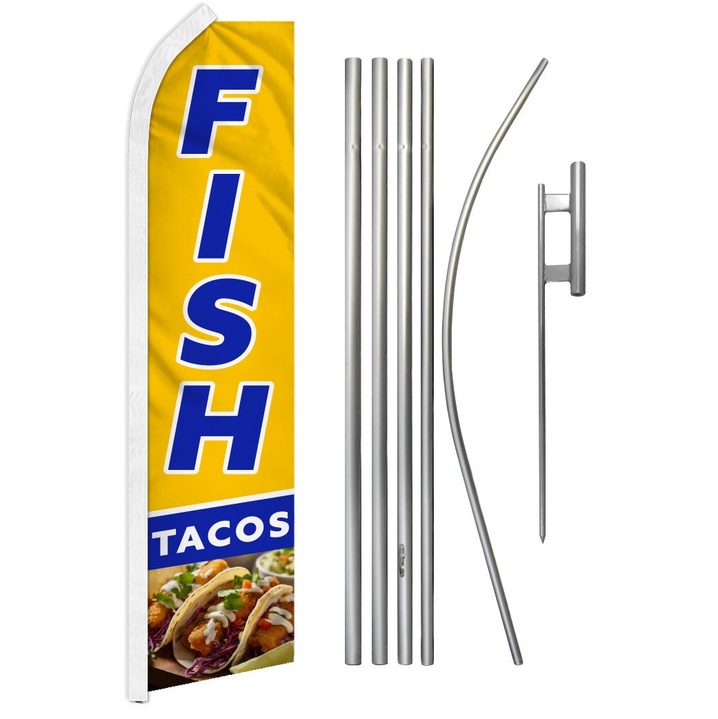 « FISH TACOS » Advertising Super Flag & Pole Kit food pescado