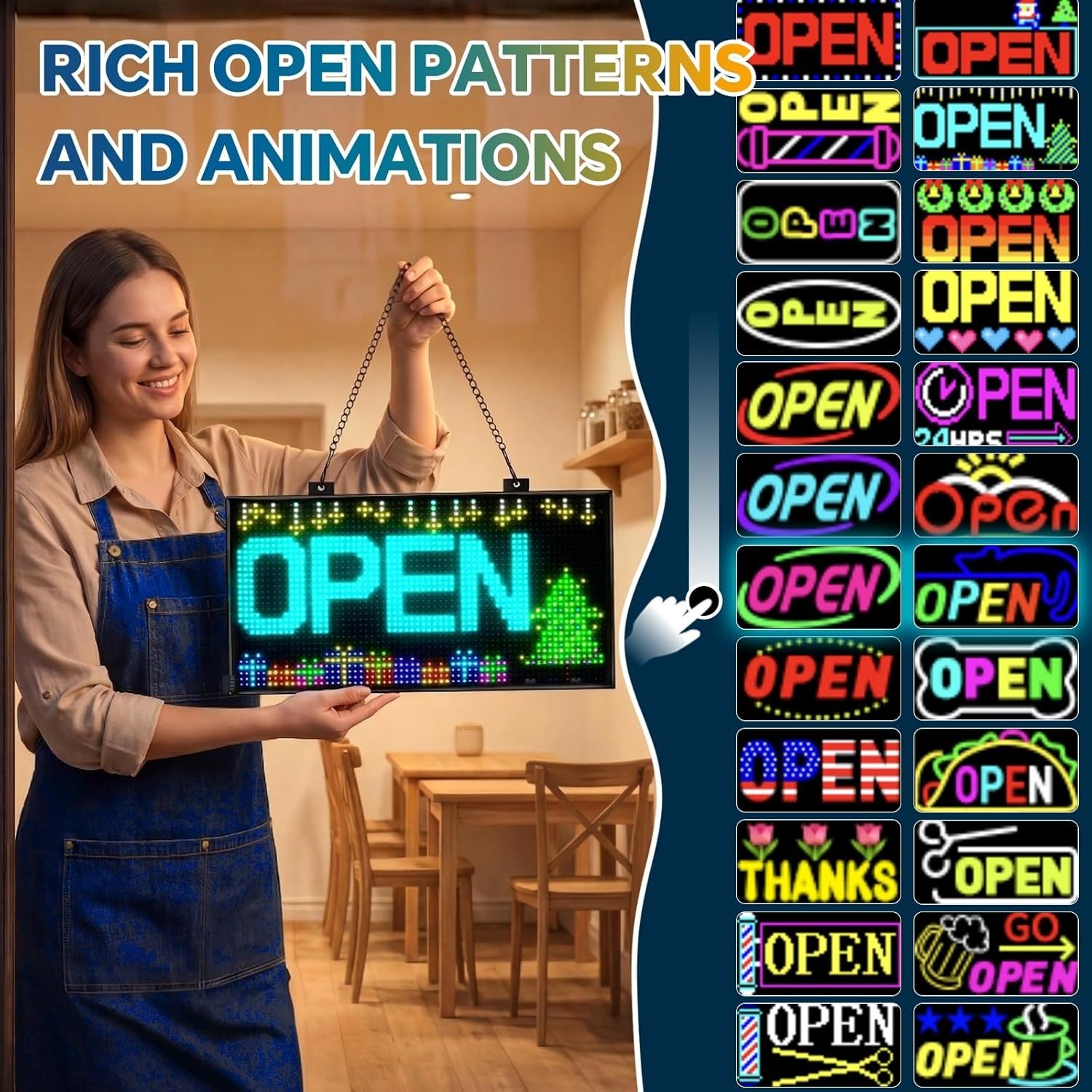 Huge 20&Prime;x12&Prime; LED Open Sign – Multicolor Programmable Scrolling Display w/ Remote