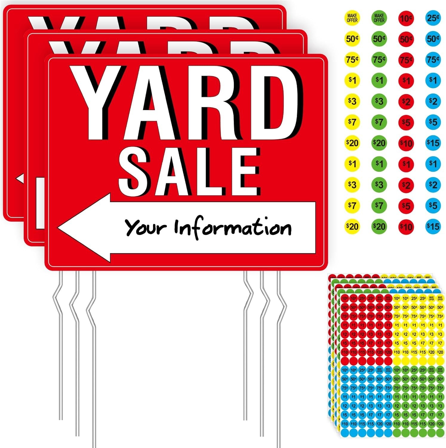 Ultimate Yard Sale Sign Kit: 3 Double-Sided Signs with 960 Price Labels Included