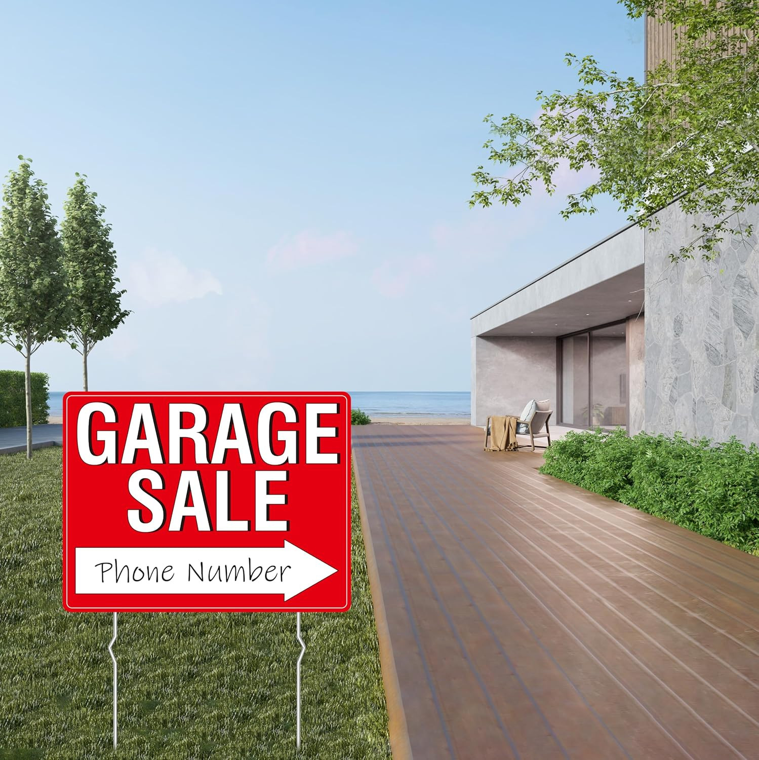 Garage Sale Sign, 3PCS Double Sided Yard Sale Signs with 6 Metal Stakes & 960 Sa