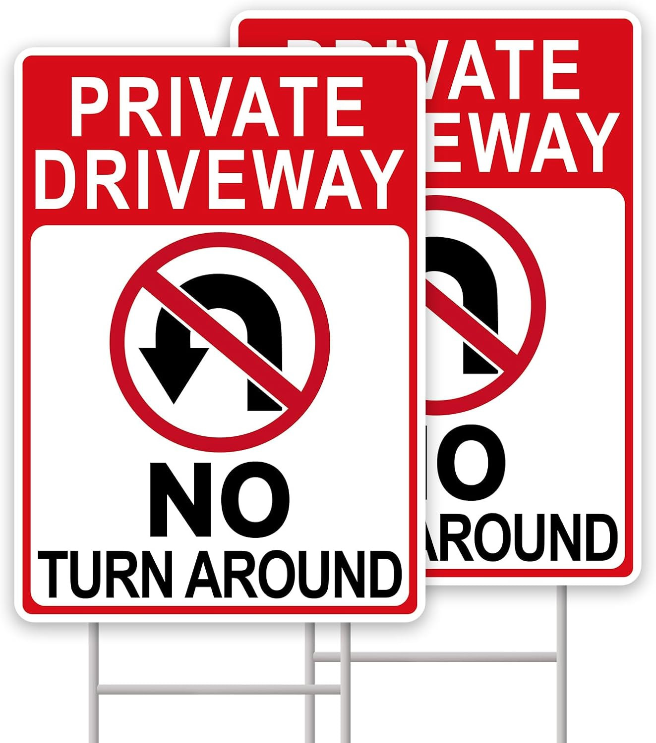 Private Driveway No Turnaround Signs 14&Prime;x10&Prime;, 2 Pack with H-Stakes and Tape