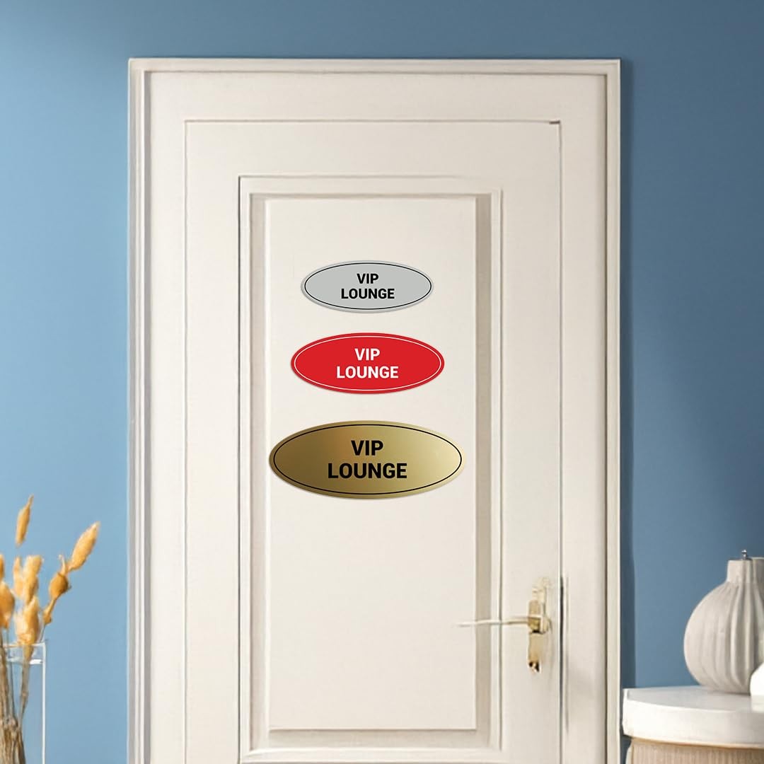 Oval VIP Lounge Door Wall Sign Black Gold Large Acrylic Plate