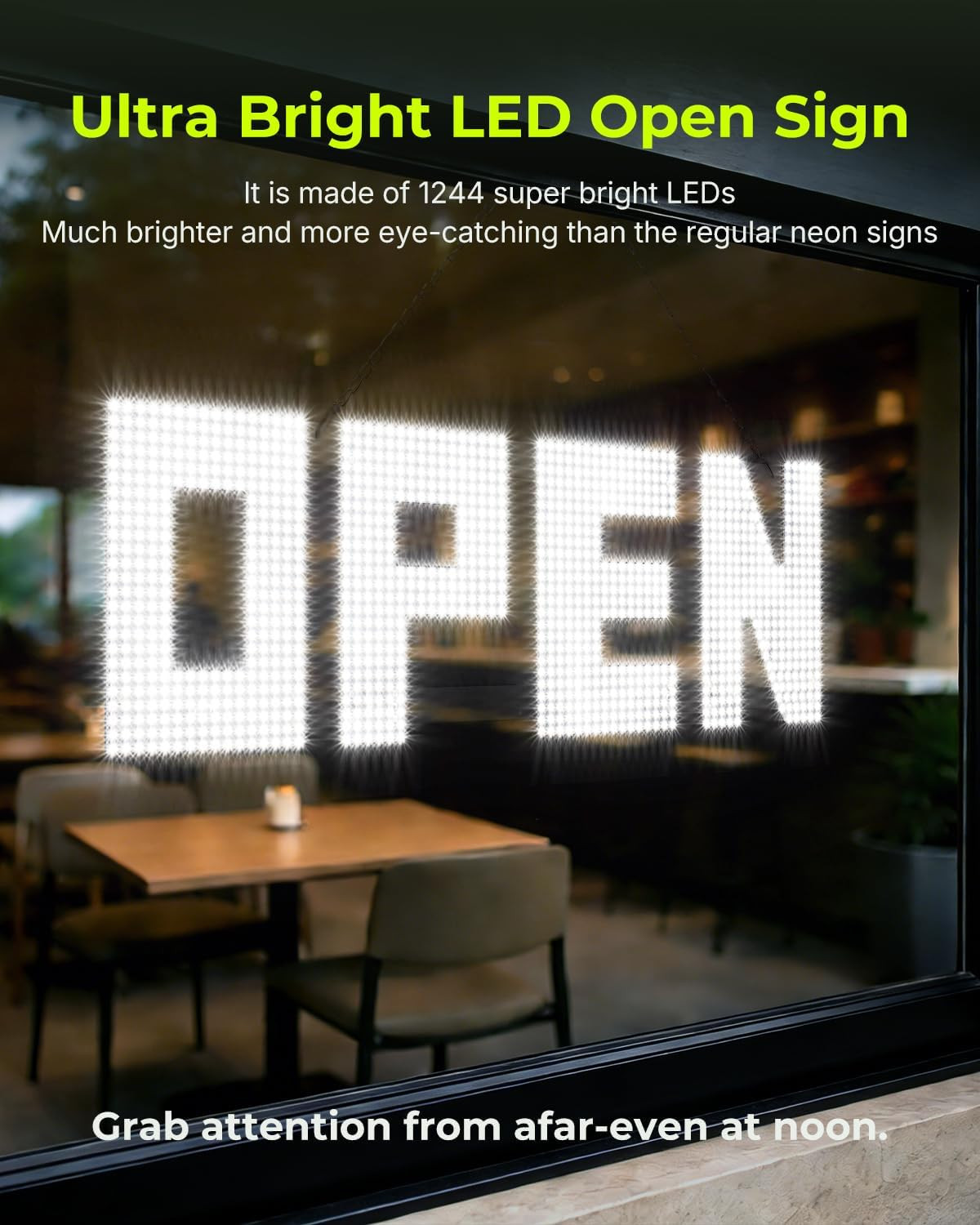 Large 43&Prime;x14&Prime; Dimmable LED Open Sign for Retail Shops & Cafes